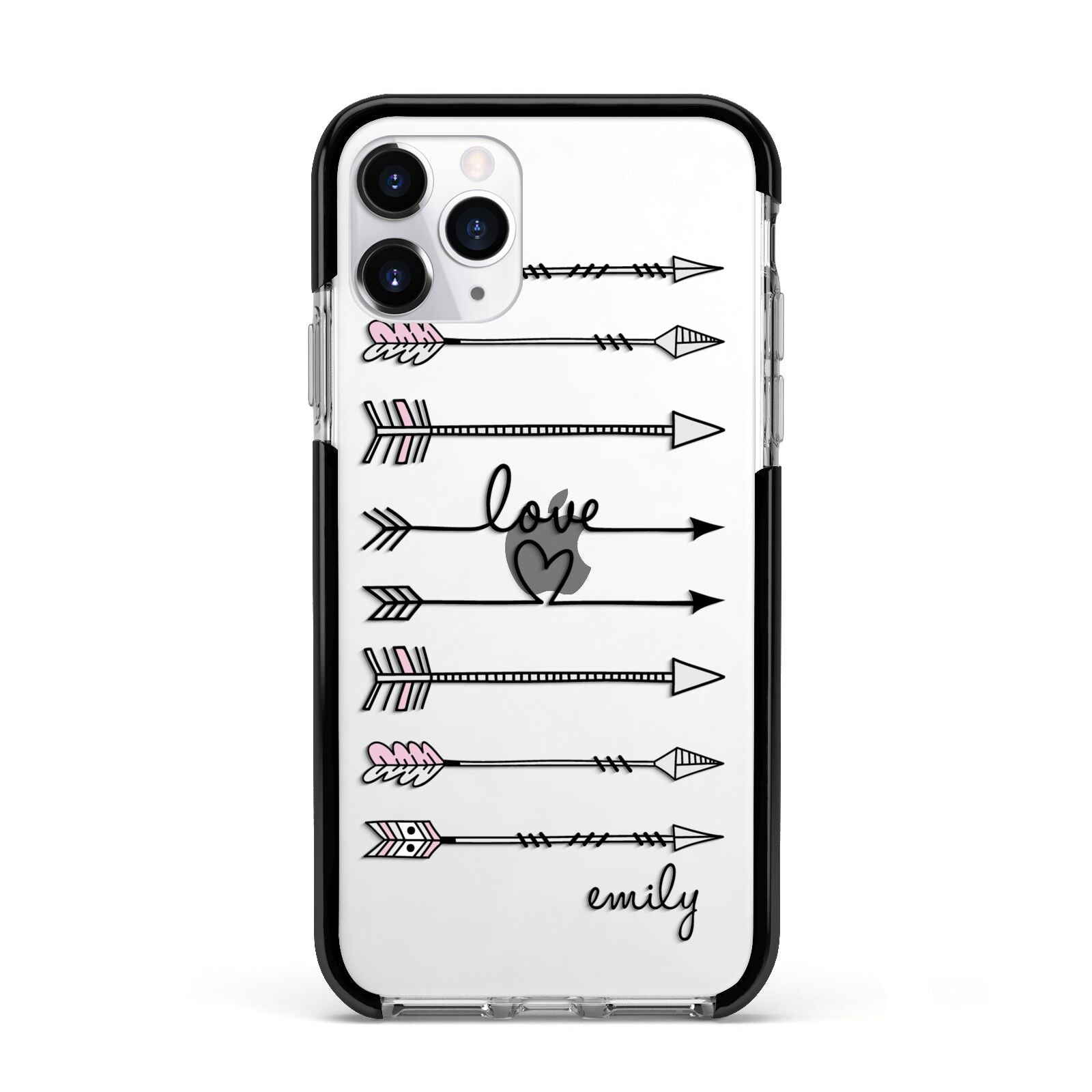 Personalised Valentine Name Clear Transparent Apple iPhone 11 Pro in Silver with Black Impact Case