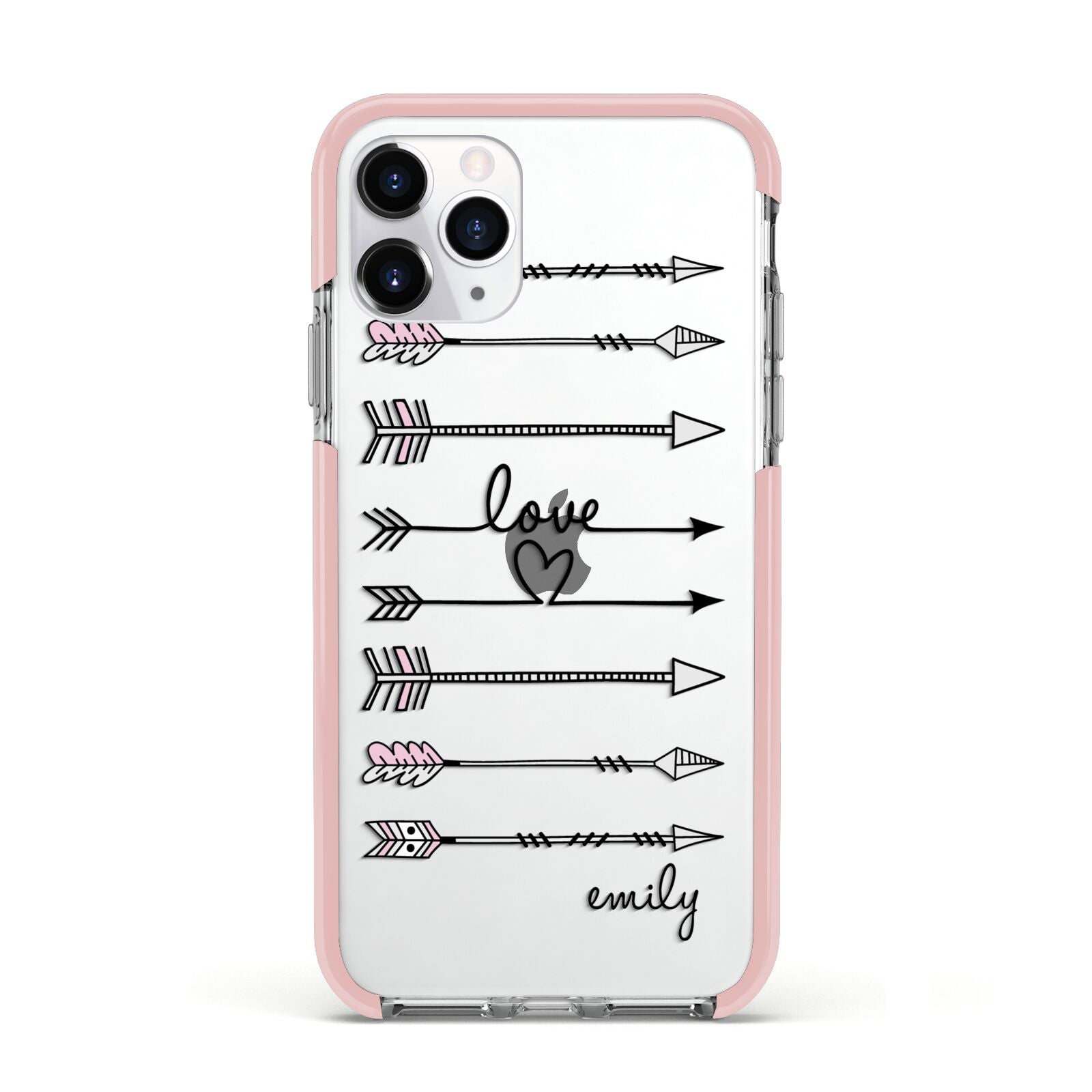 Personalised Valentine Name Clear Transparent Apple iPhone 11 Pro in Silver with Pink Impact Case