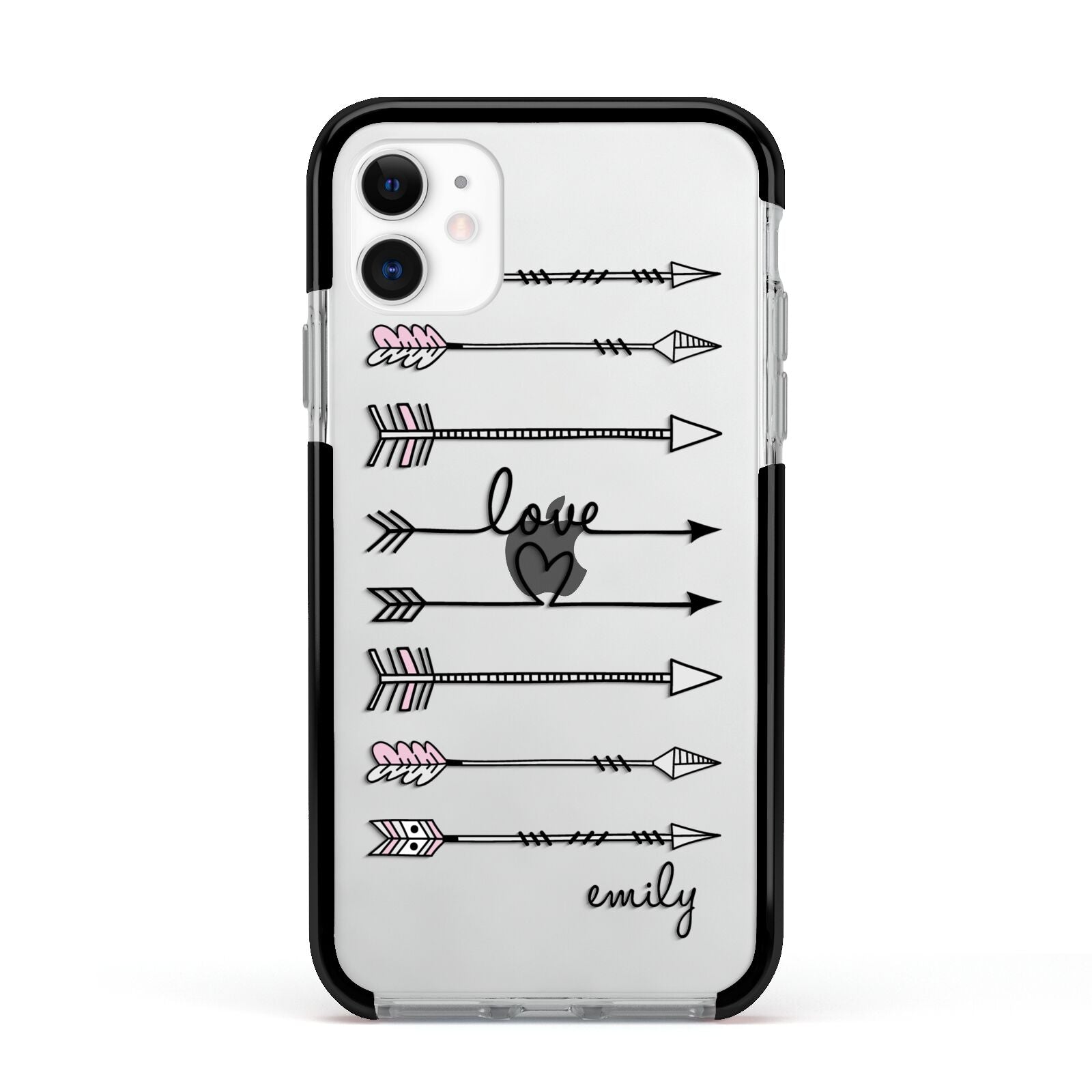Personalised Valentine Name Clear Transparent Apple iPhone 11 in White with Black Impact Case