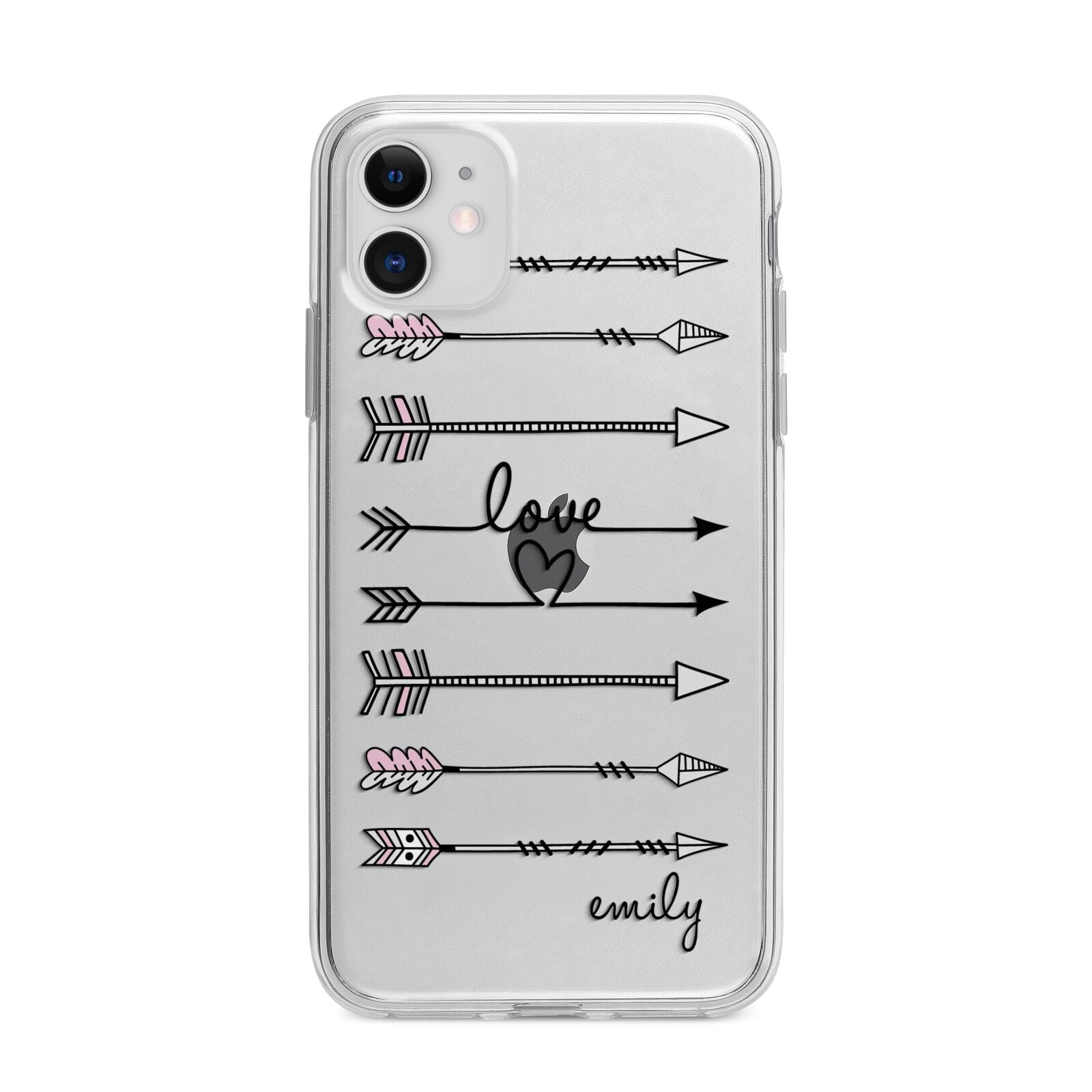 Personalised Valentine Name Clear Transparent Apple iPhone 11 in White with Bumper Case