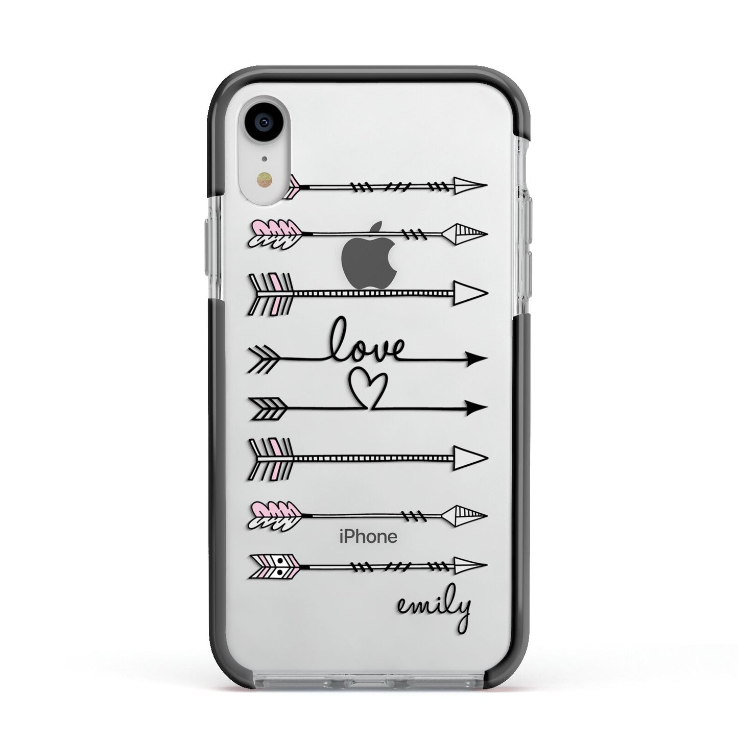 Personalised Valentine Name Clear Transparent Apple iPhone XR Impact Case Black Edge on Silver Phone