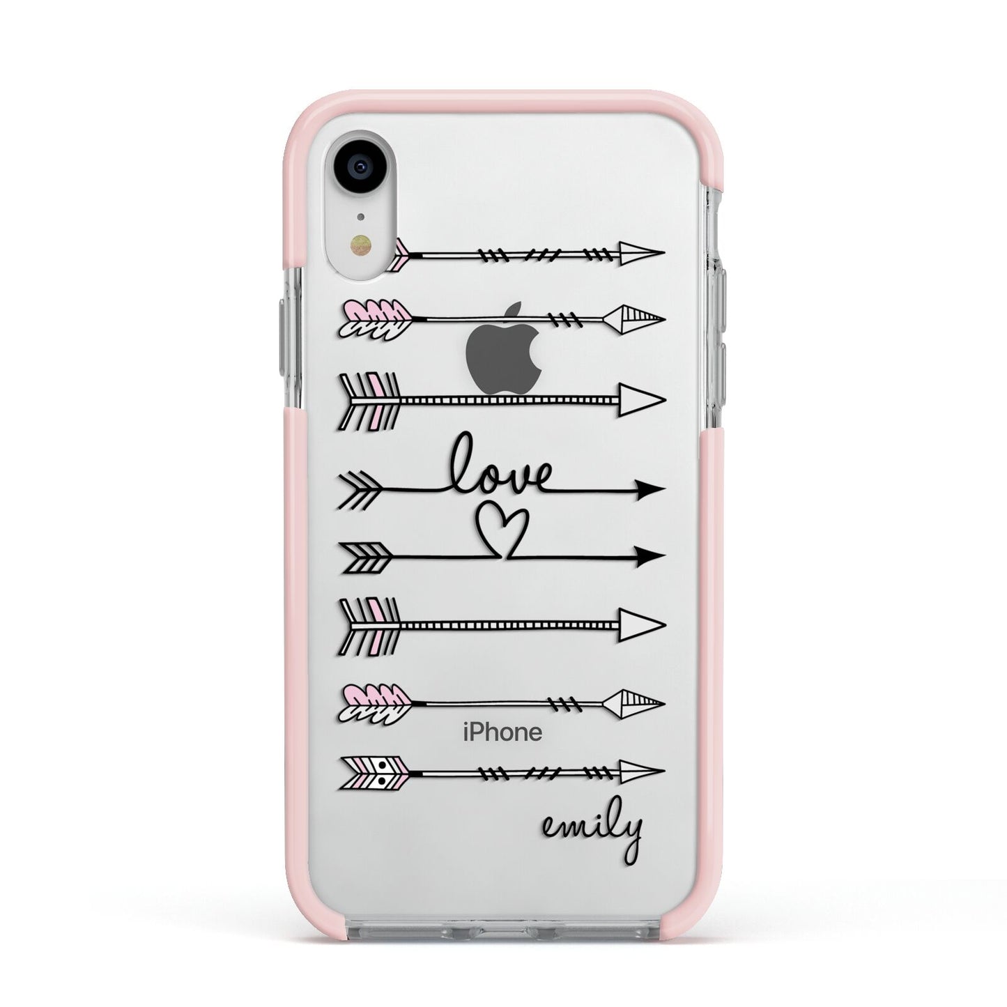 Personalised Valentine Name Clear Transparent Apple iPhone XR Impact Case Pink Edge on Silver Phone