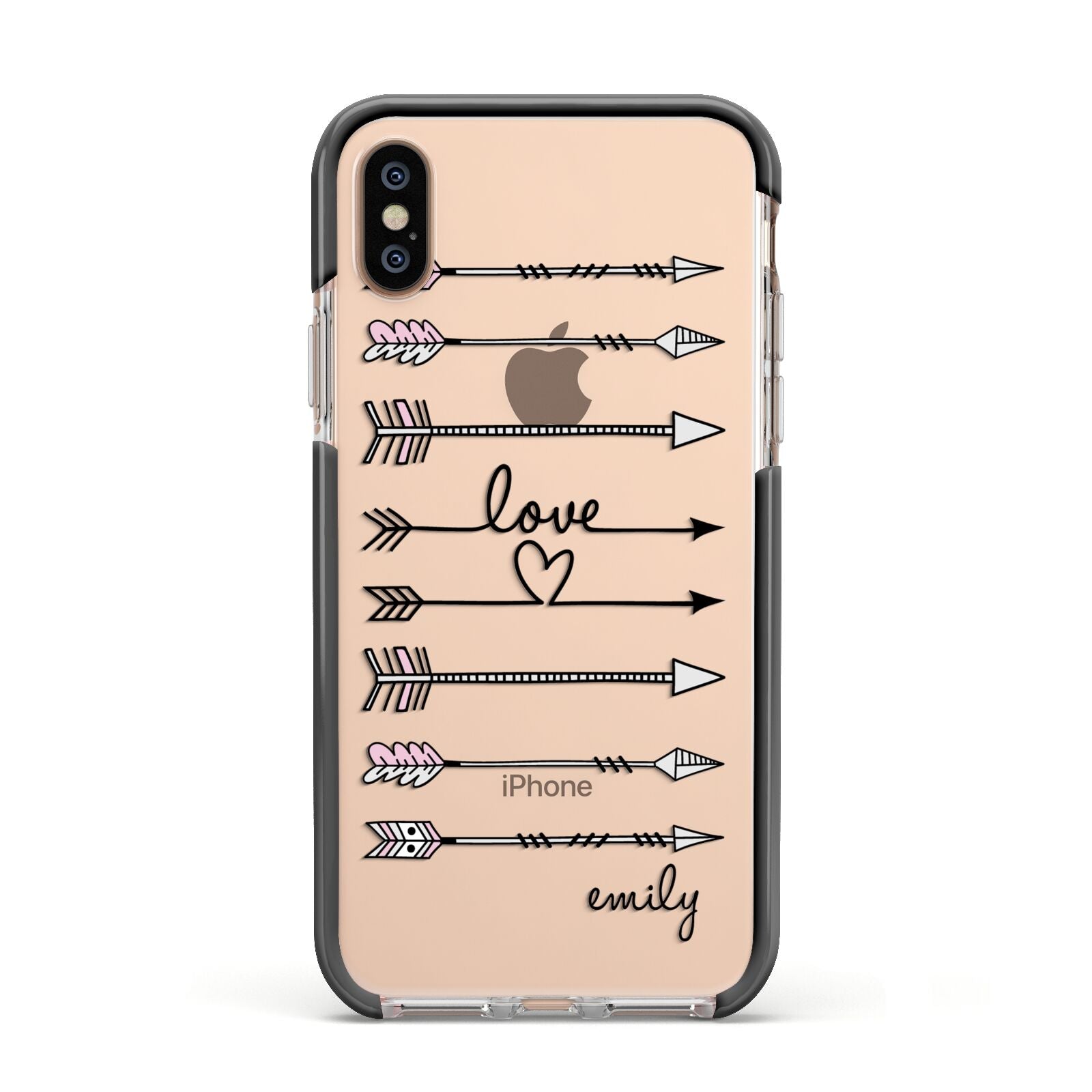 Personalised Valentine Name Clear Transparent Apple iPhone Xs Impact Case Black Edge on Gold Phone