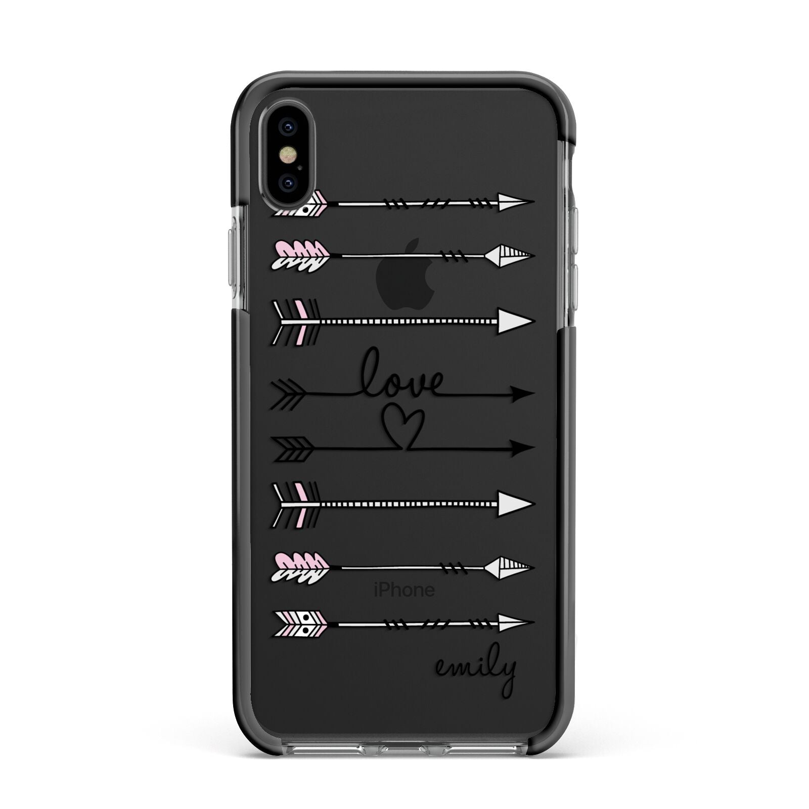Personalised Valentine Name Clear Transparent Apple iPhone Xs Max Impact Case Black Edge on Black Phone