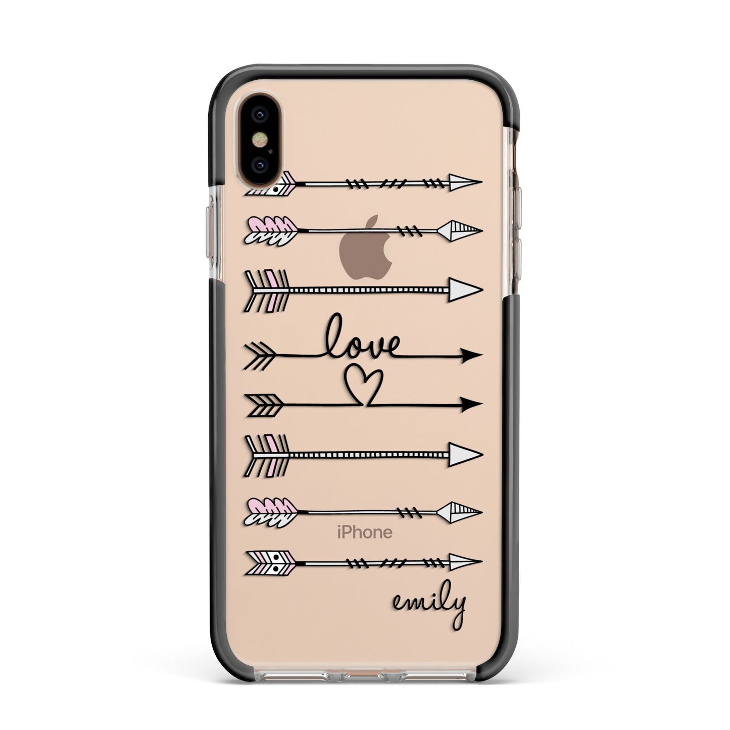 Personalised Valentine Name Clear Transparent Apple iPhone Xs Max Impact Case Black Edge on Gold Phone