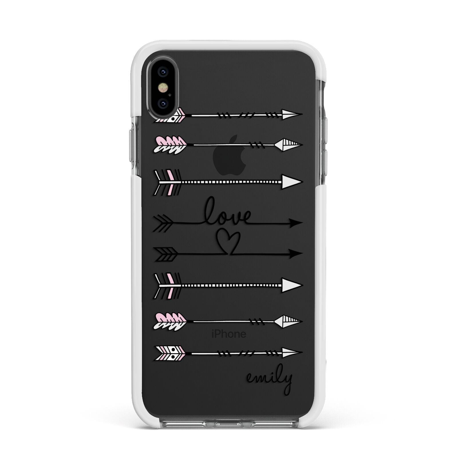 Personalised Valentine Name Clear Transparent Apple iPhone Xs Max Impact Case White Edge on Black Phone