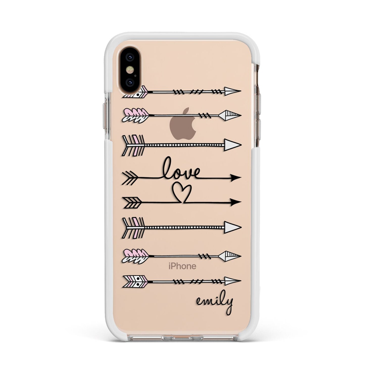 Personalised Valentine Name Clear Transparent Apple iPhone Xs Max Impact Case White Edge on Gold Phone