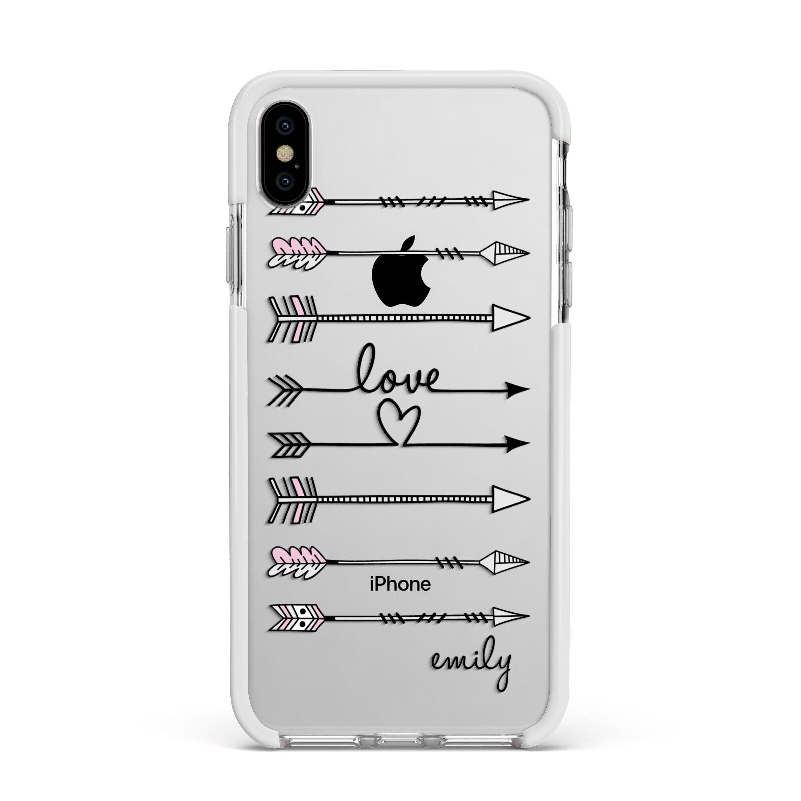 Personalised Valentine Name Clear Transparent Apple iPhone Xs Max Impact Case White Edge on Silver Phone
