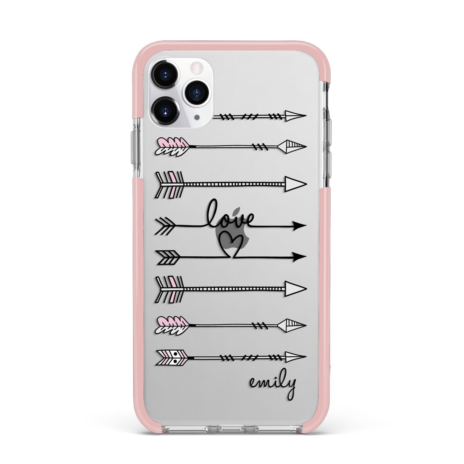 Personalised Valentine Name Clear Transparent iPhone 11 Pro Max Impact Pink Edge Case