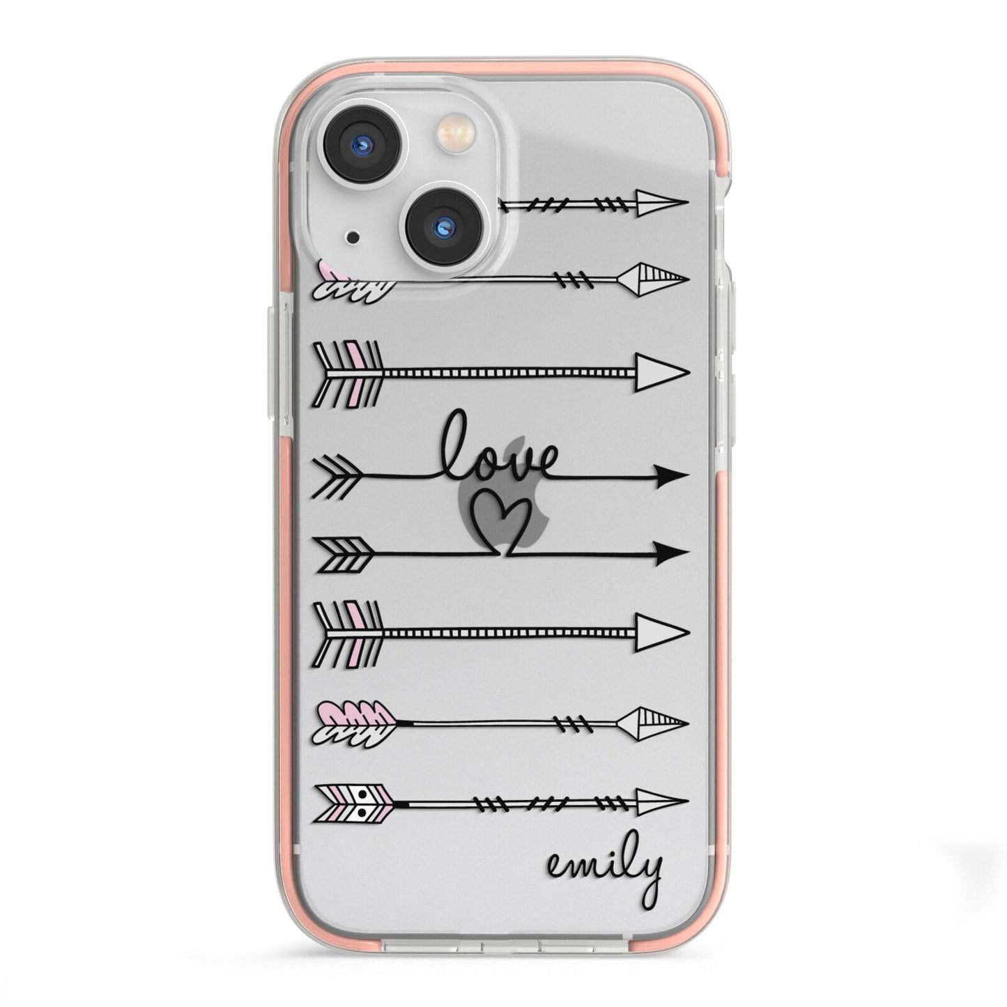 Personalised Valentine Name Clear Transparent iPhone 13 Mini TPU Impact Case with Pink Edges