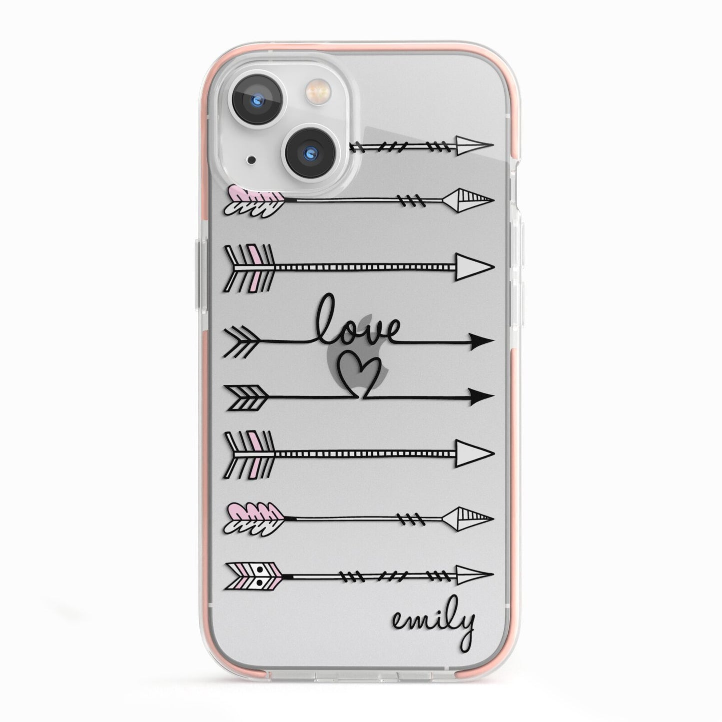 Personalised Valentine Name Clear Transparent iPhone 13 TPU Impact Case with Pink Edges