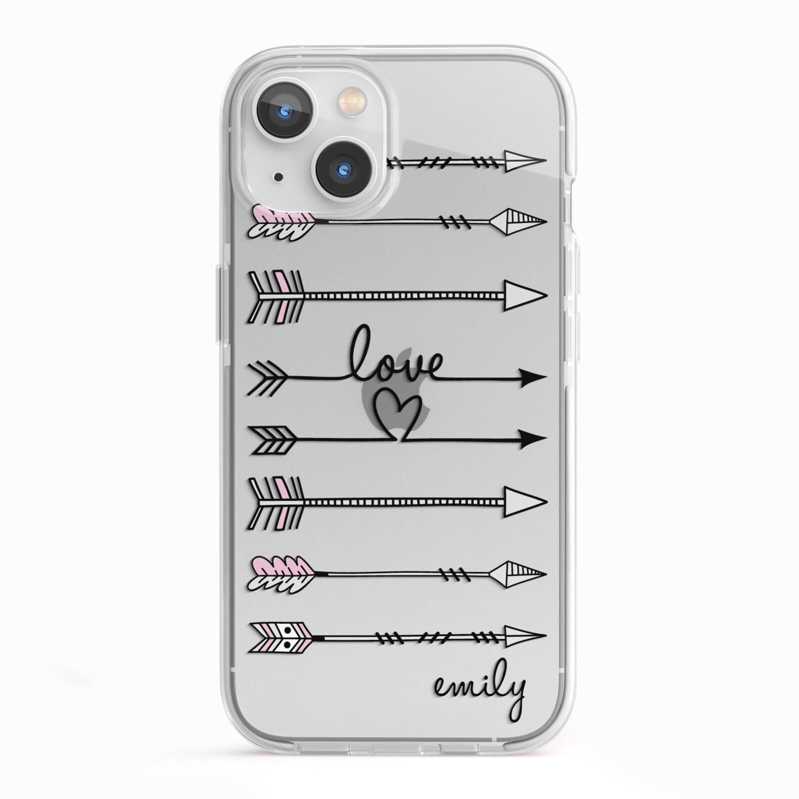 Personalised Valentine Name Clear Transparent iPhone 13 TPU Impact Case with White Edges