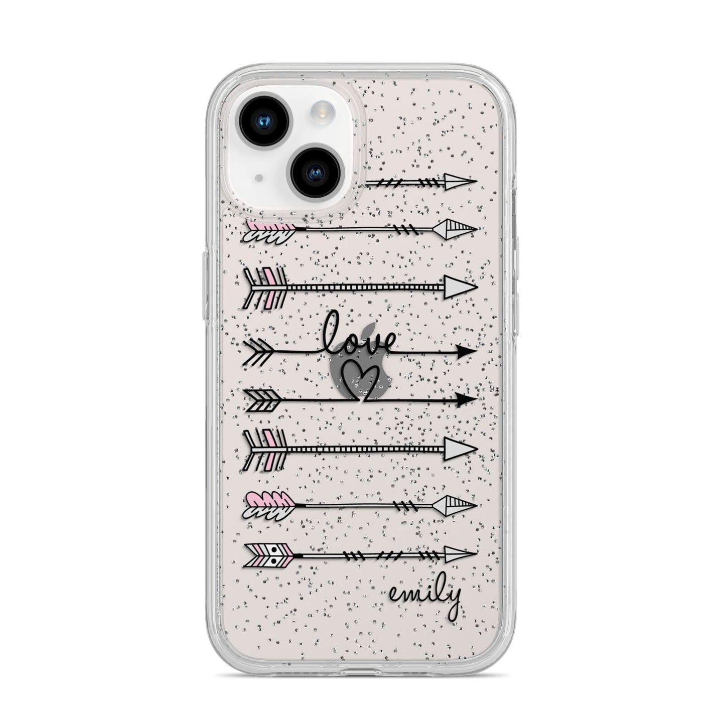 Personalised Valentine Name Clear Transparent iPhone 14 Glitter Tough Case Starlight