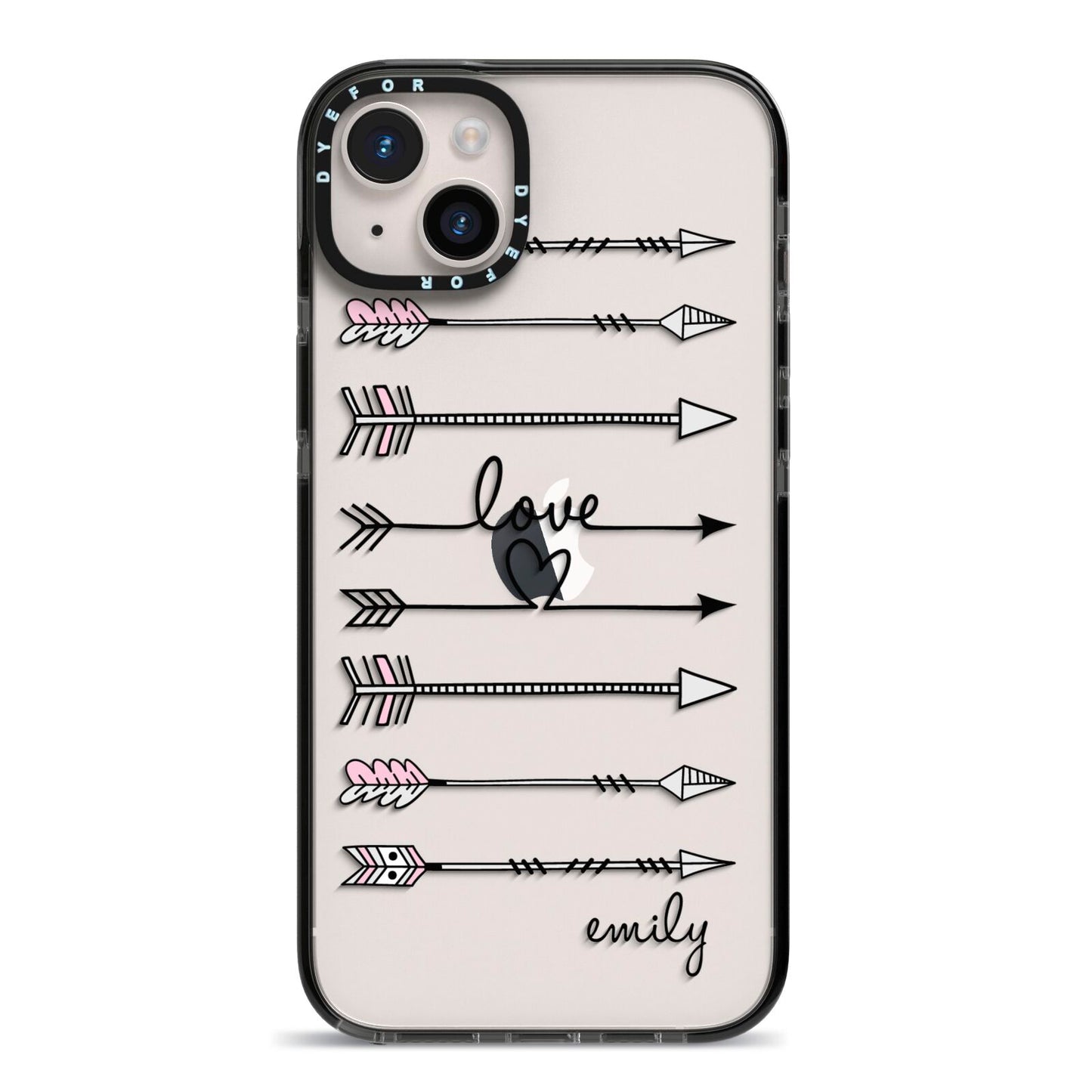 Personalised Valentine Name Clear Transparent iPhone 14 Plus Black Impact Case on Silver phone