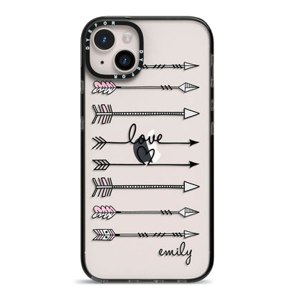Personalised Valentine Name Clear Transparent iPhone 14 Plus Black Impact Case on Silver phone