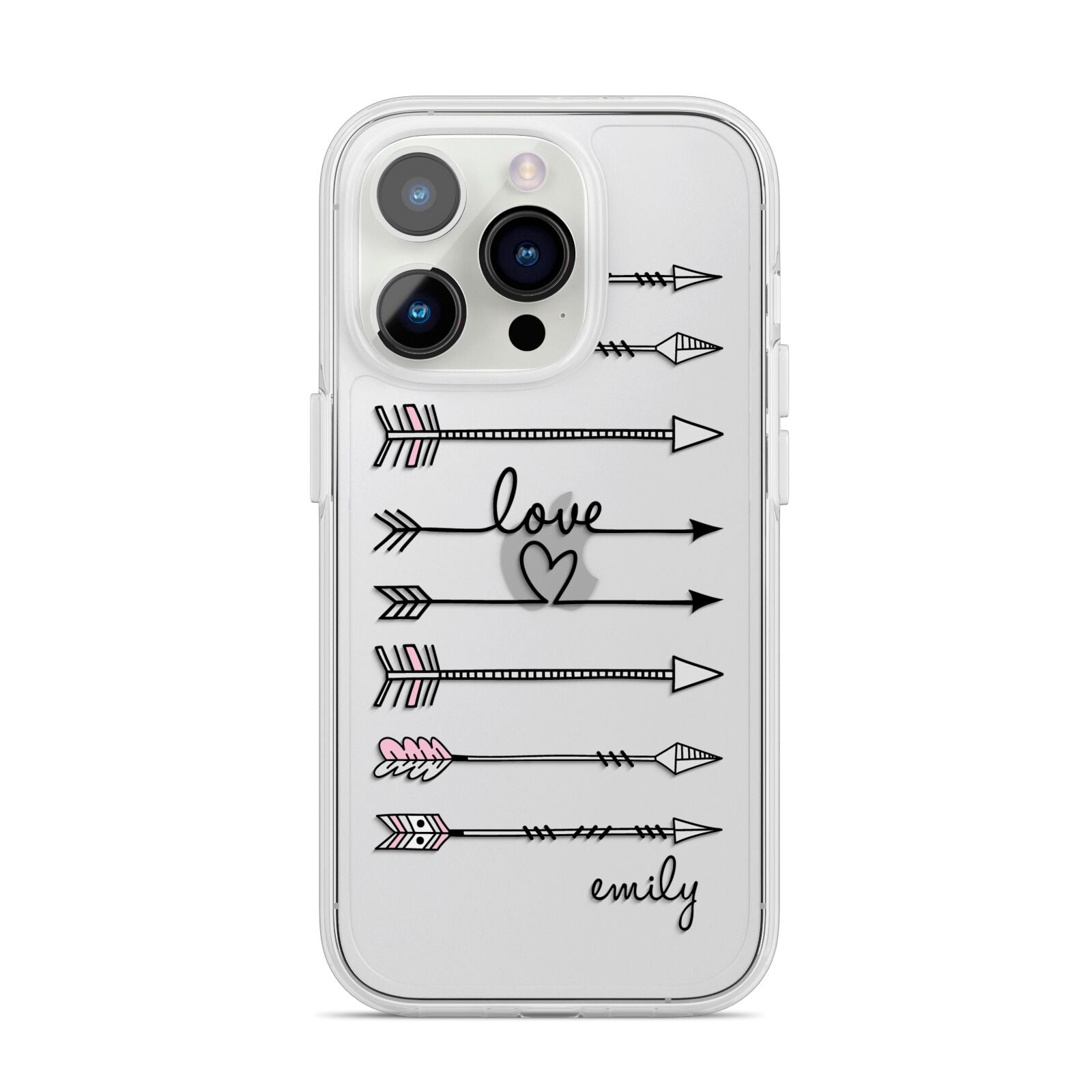 Personalised Valentine Name Clear Transparent iPhone 14 Pro Clear Tough Case Silver