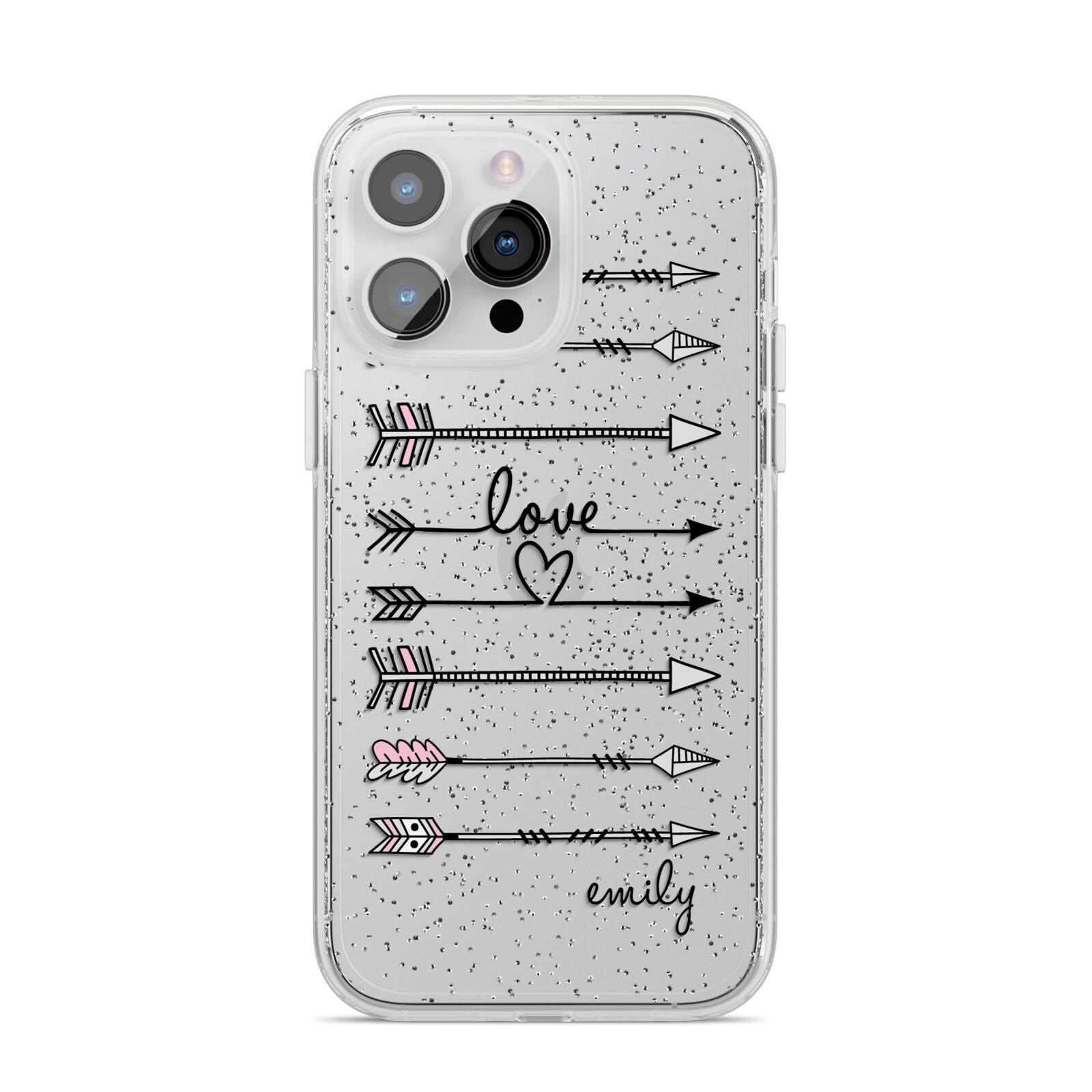 Personalised Valentine Name Clear Transparent iPhone 14 Pro Max Glitter Tough Case Silver