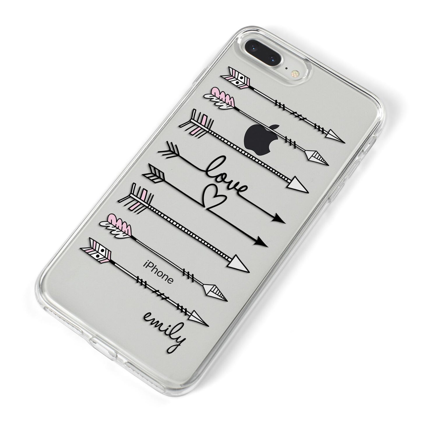Personalised Valentine Name Clear Transparent iPhone 8 Plus Bumper Case on Silver iPhone Alternative Image