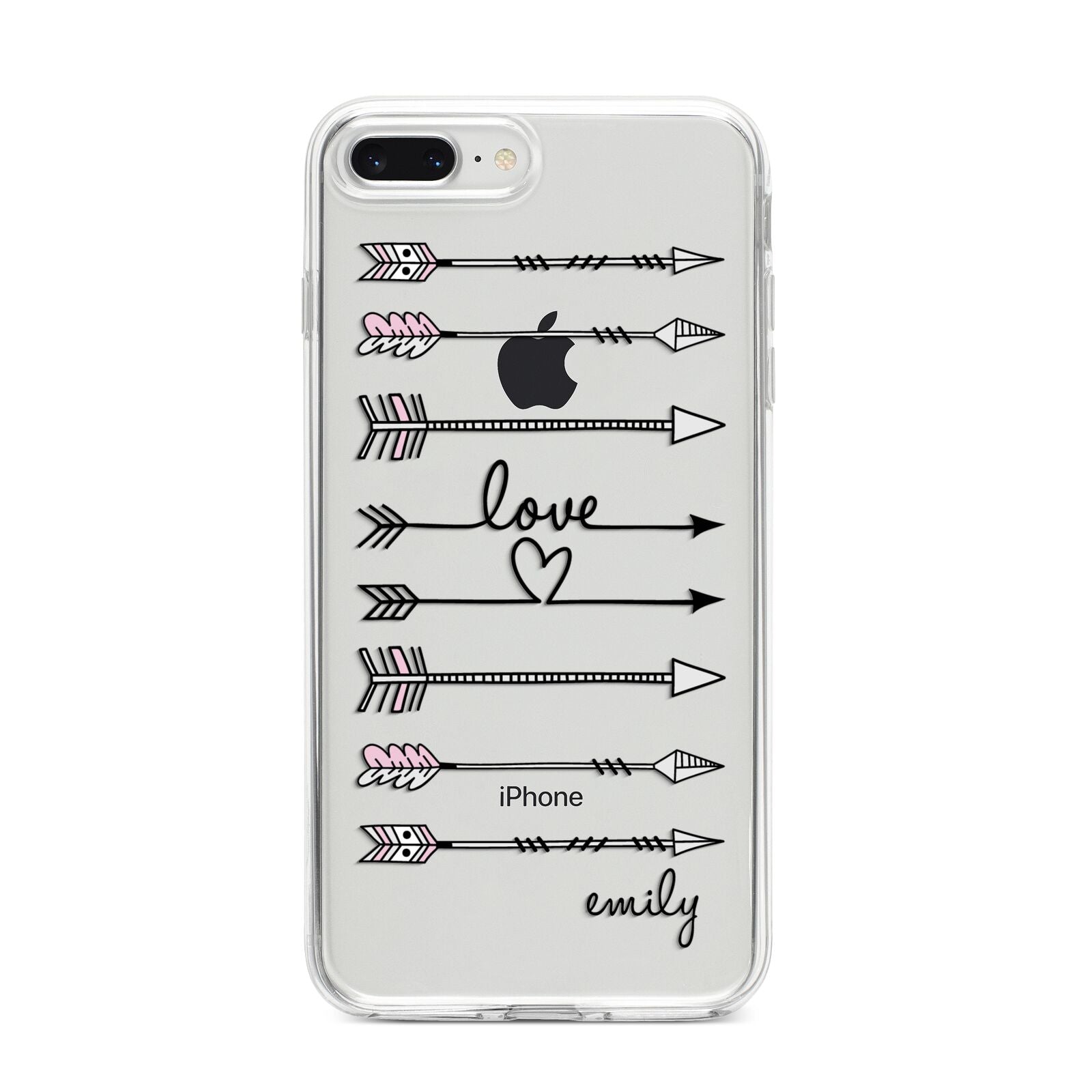 Personalised Valentine Name Clear Transparent iPhone 8 Plus Bumper Case on Silver iPhone