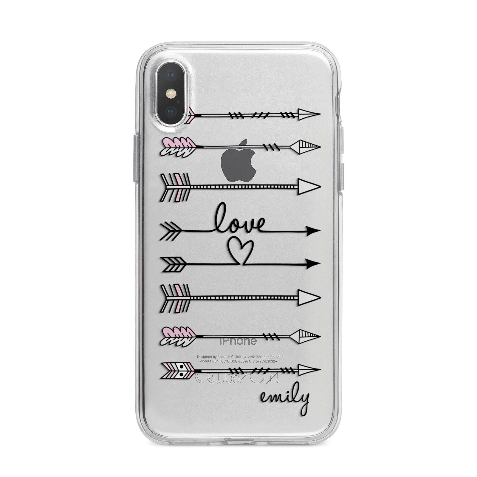 Personalised Valentine Name Clear Transparent iPhone X Bumper Case on Silver iPhone Alternative Image 1