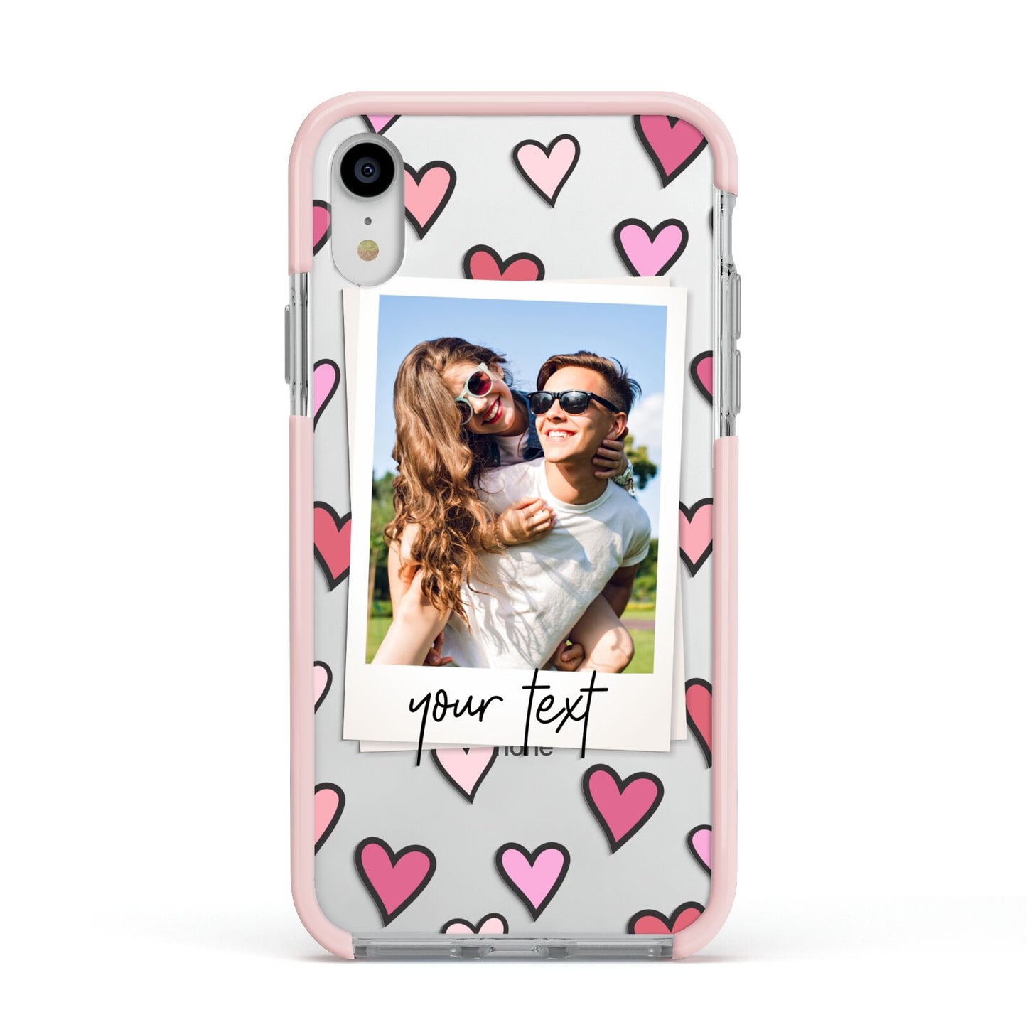 Personalised Valentine s Day Photo Apple iPhone XR Impact Case Pink Edge on Silver Phone