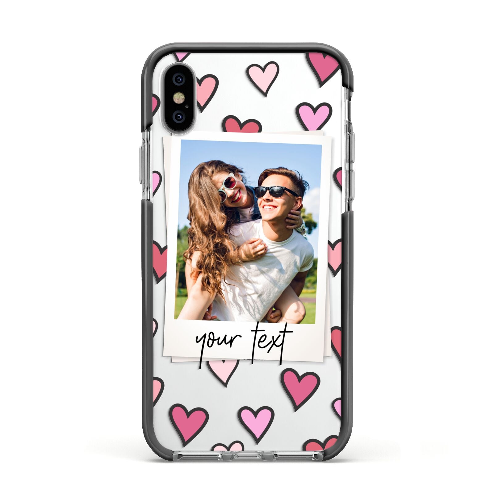Personalised Valentine s Day Photo Apple iPhone Xs Impact Case Black Edge on Silver Phone