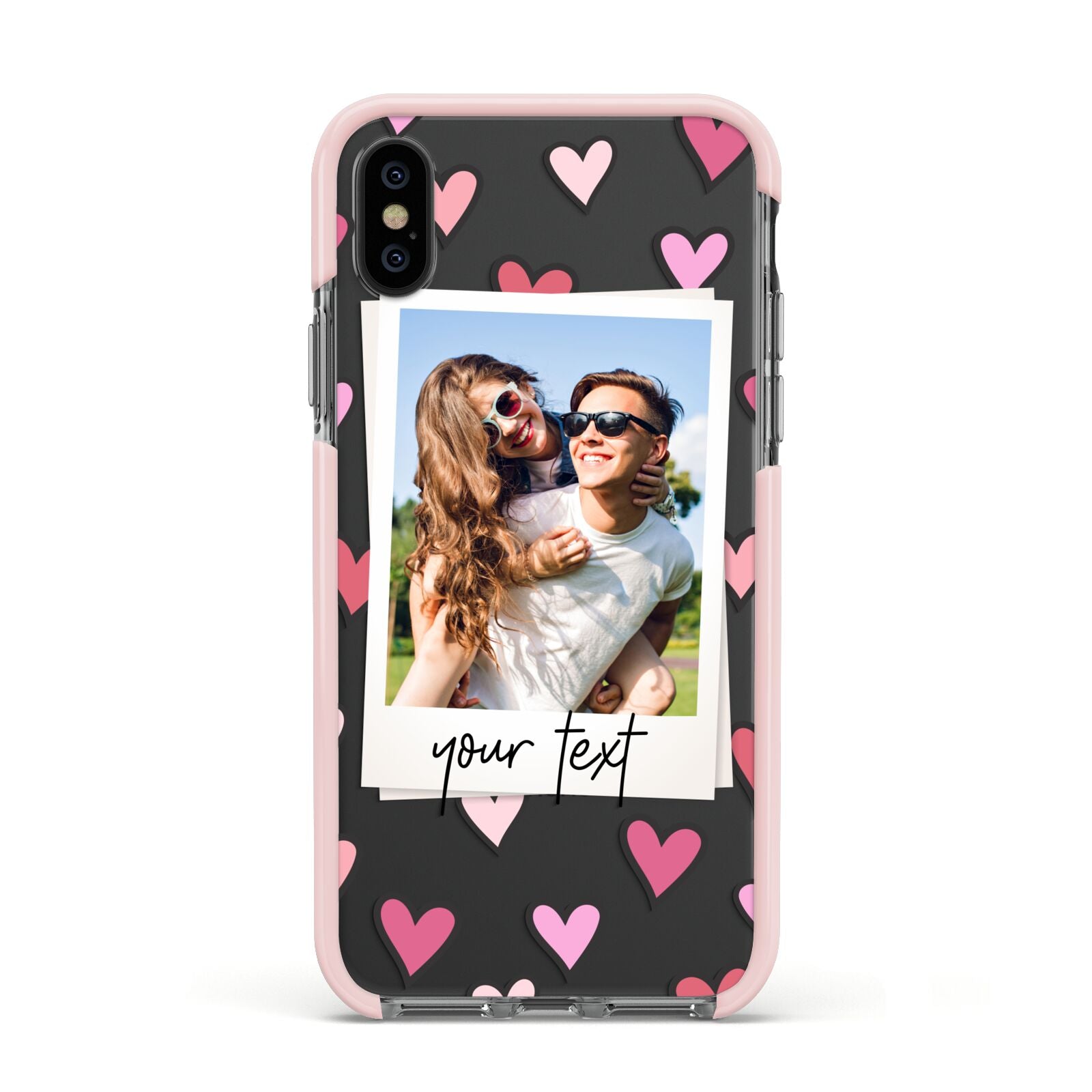 Personalised Valentine s Day Photo Apple iPhone Xs Impact Case Pink Edge on Black Phone