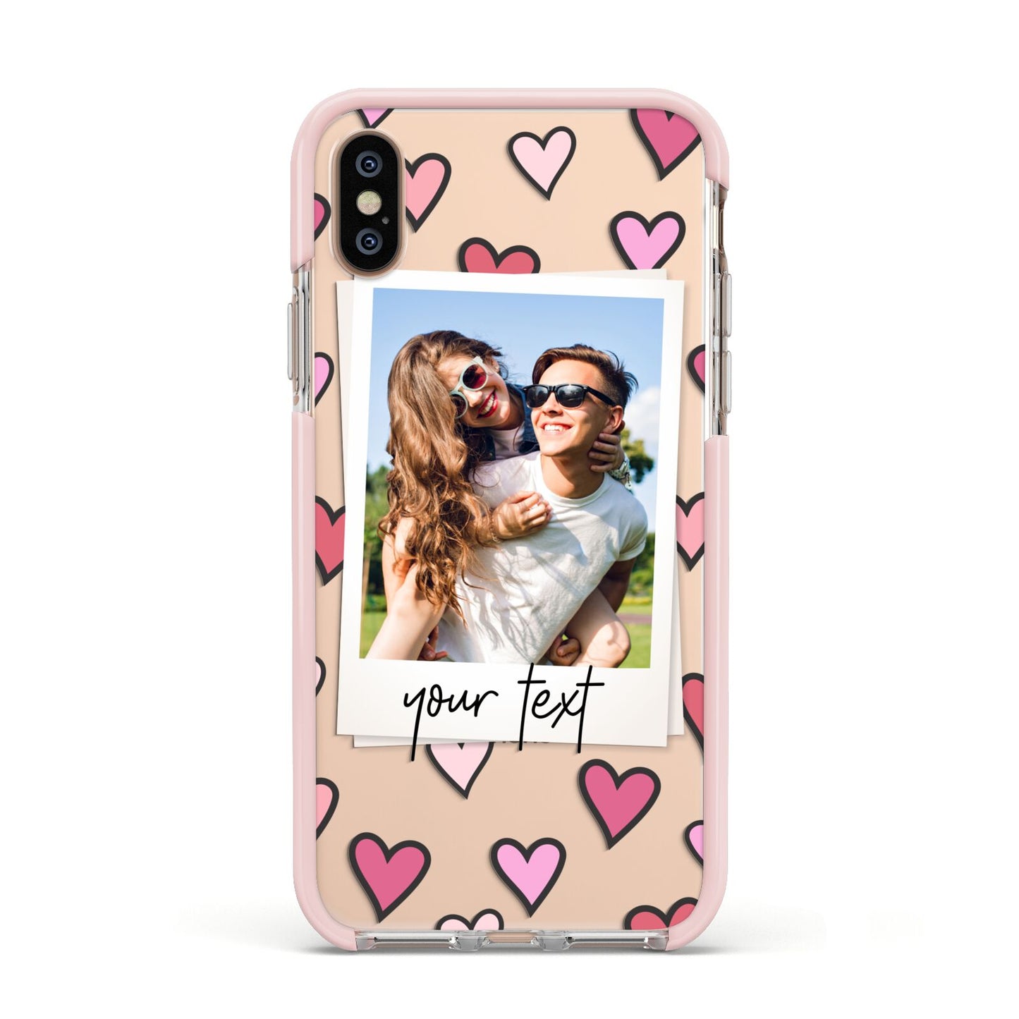Personalised Valentine s Day Photo Apple iPhone Xs Impact Case Pink Edge on Gold Phone