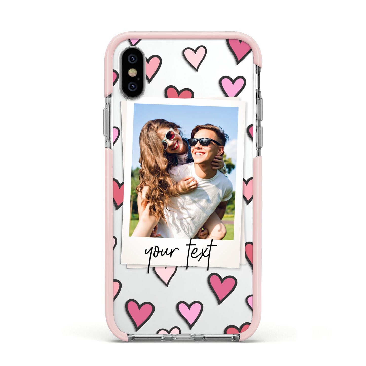 Personalised Valentine s Day Photo Apple iPhone Xs Impact Case Pink Edge on Silver Phone