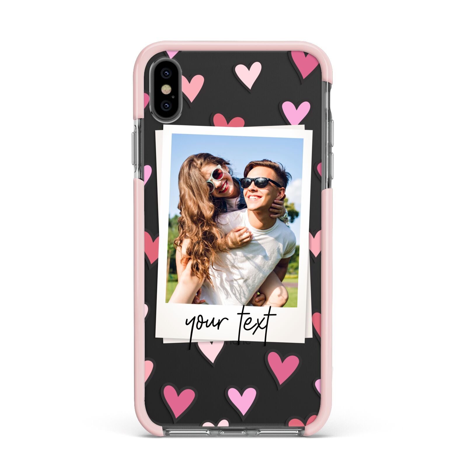Personalised Valentine s Day Photo Apple iPhone Xs Max Impact Case Pink Edge on Black Phone
