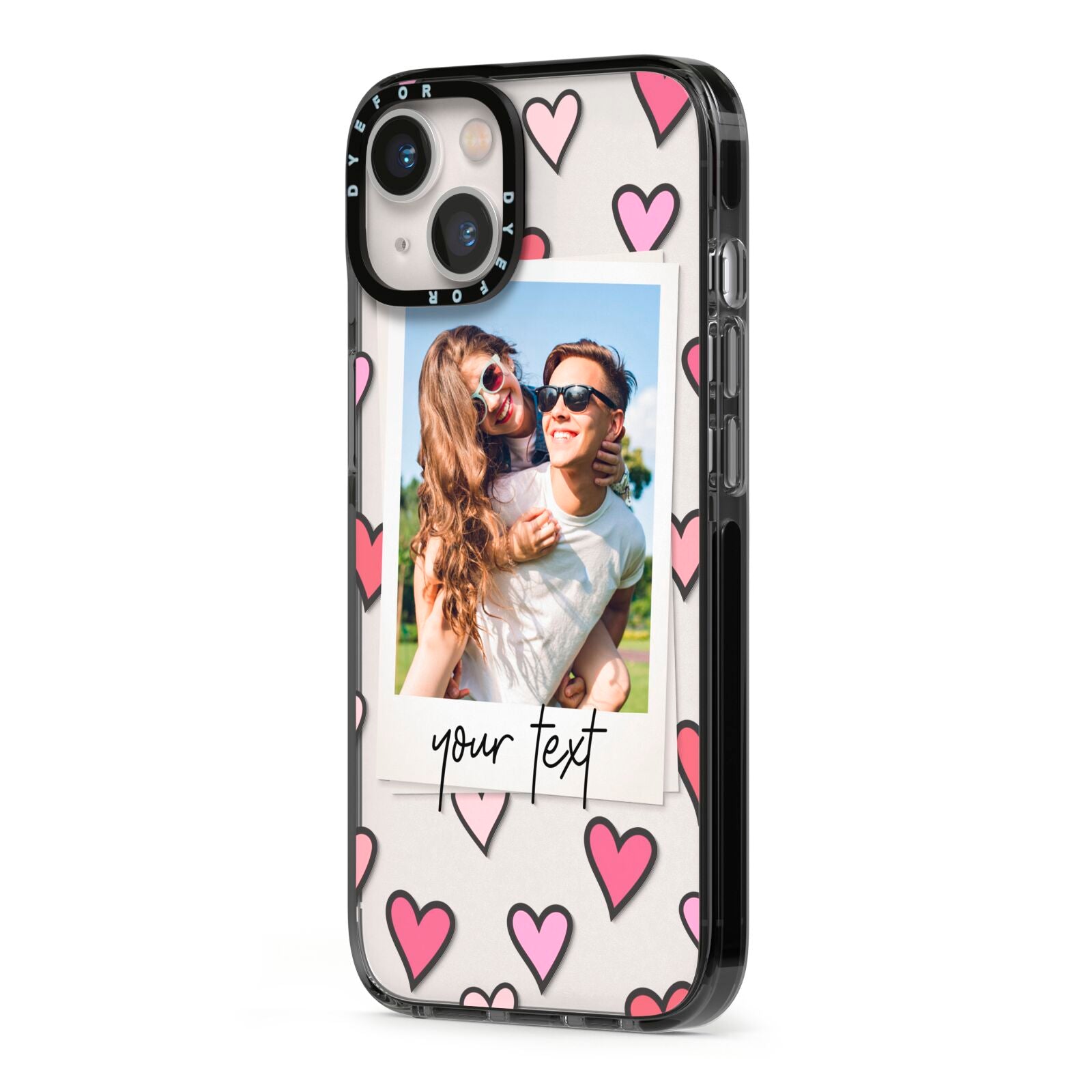 Personalised Valentine s Day Photo iPhone 13 Black Impact Case Side Angle on Silver phone