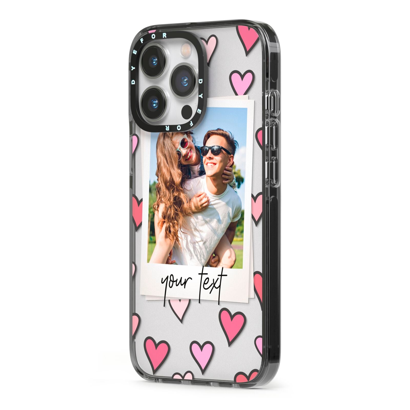 Personalised Valentine s Day Photo iPhone 13 Pro Black Impact Case Side Angle on Silver phone