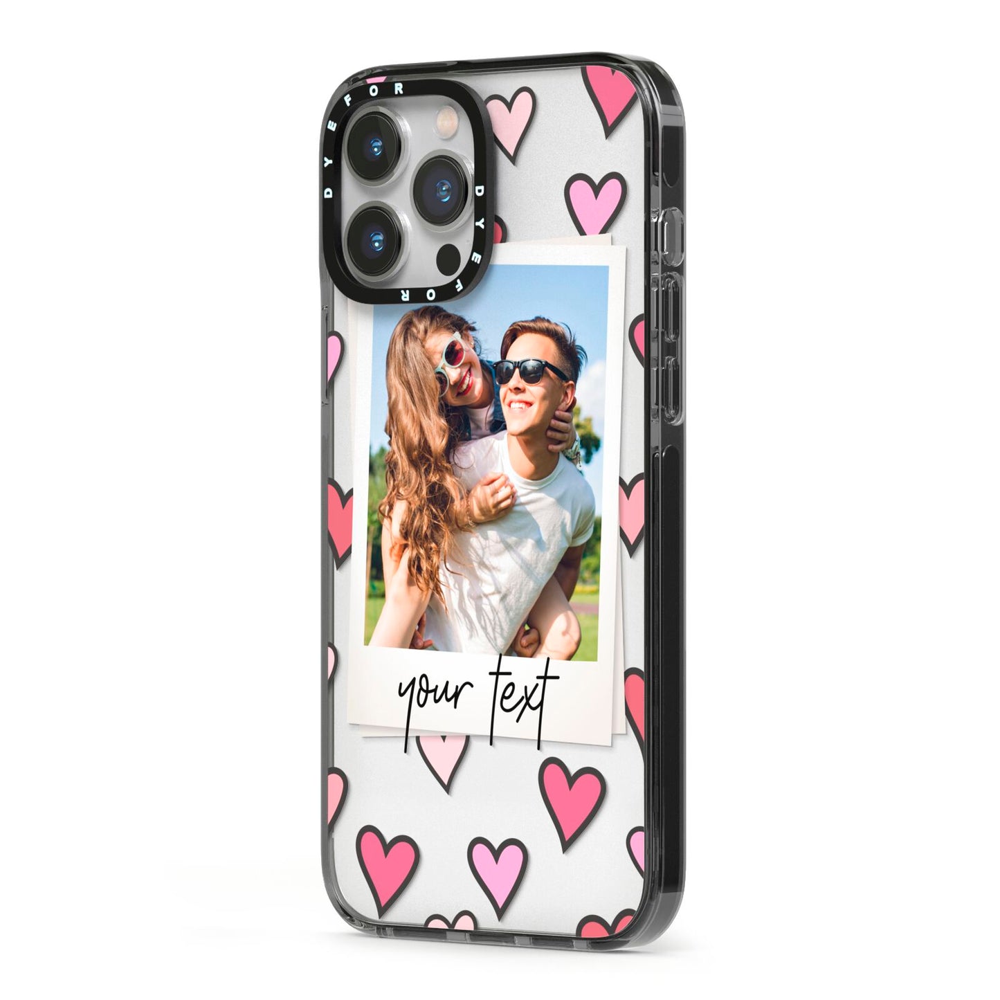 Personalised Valentine s Day Photo iPhone 13 Pro Max Black Impact Case Side Angle on Silver phone