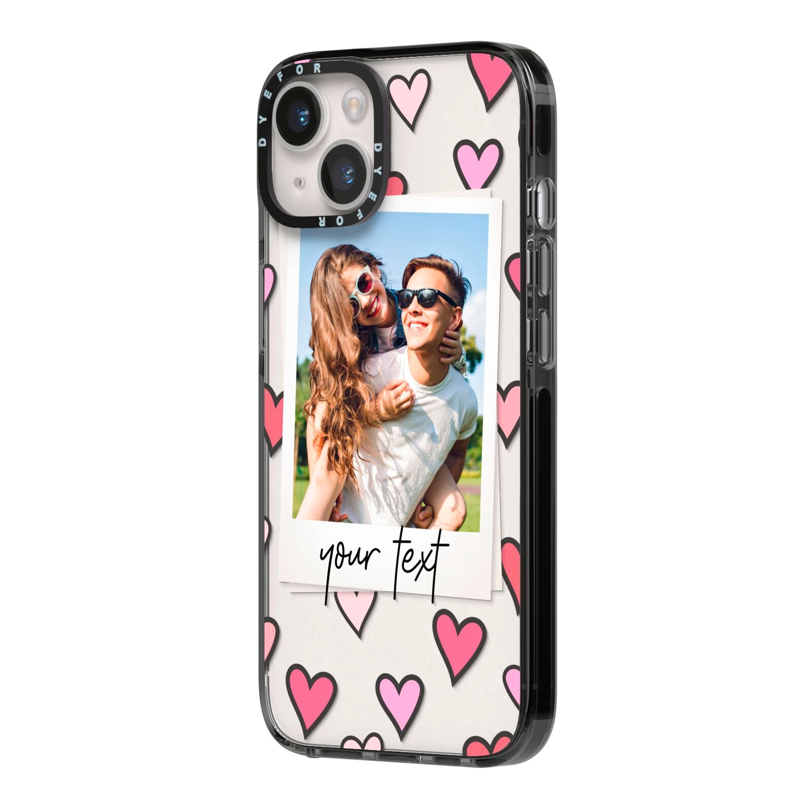 Personalised Valentine s Day Photo iPhone 14 Black Impact Case Side Angle on Silver phone