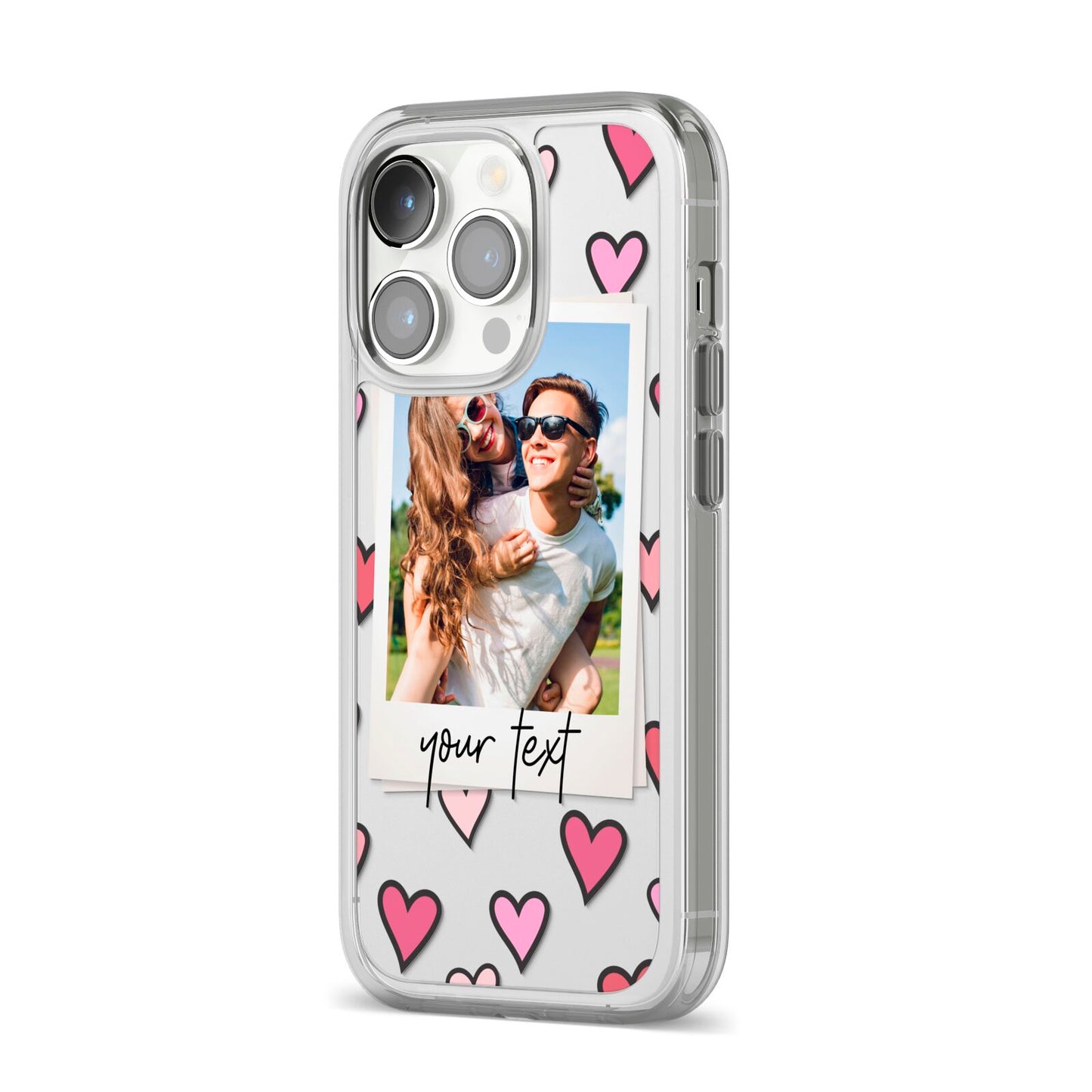 Personalised Valentine s Day Photo iPhone 14 Pro Clear Tough Case Silver Angled Image
