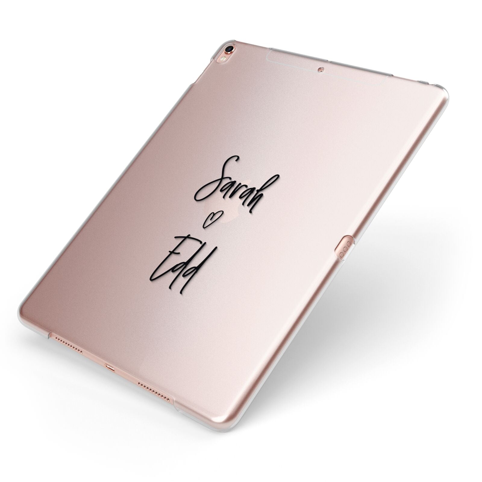 Personalised Valentines Couple Names Black Apple iPad Case on Rose Gold iPad Side View