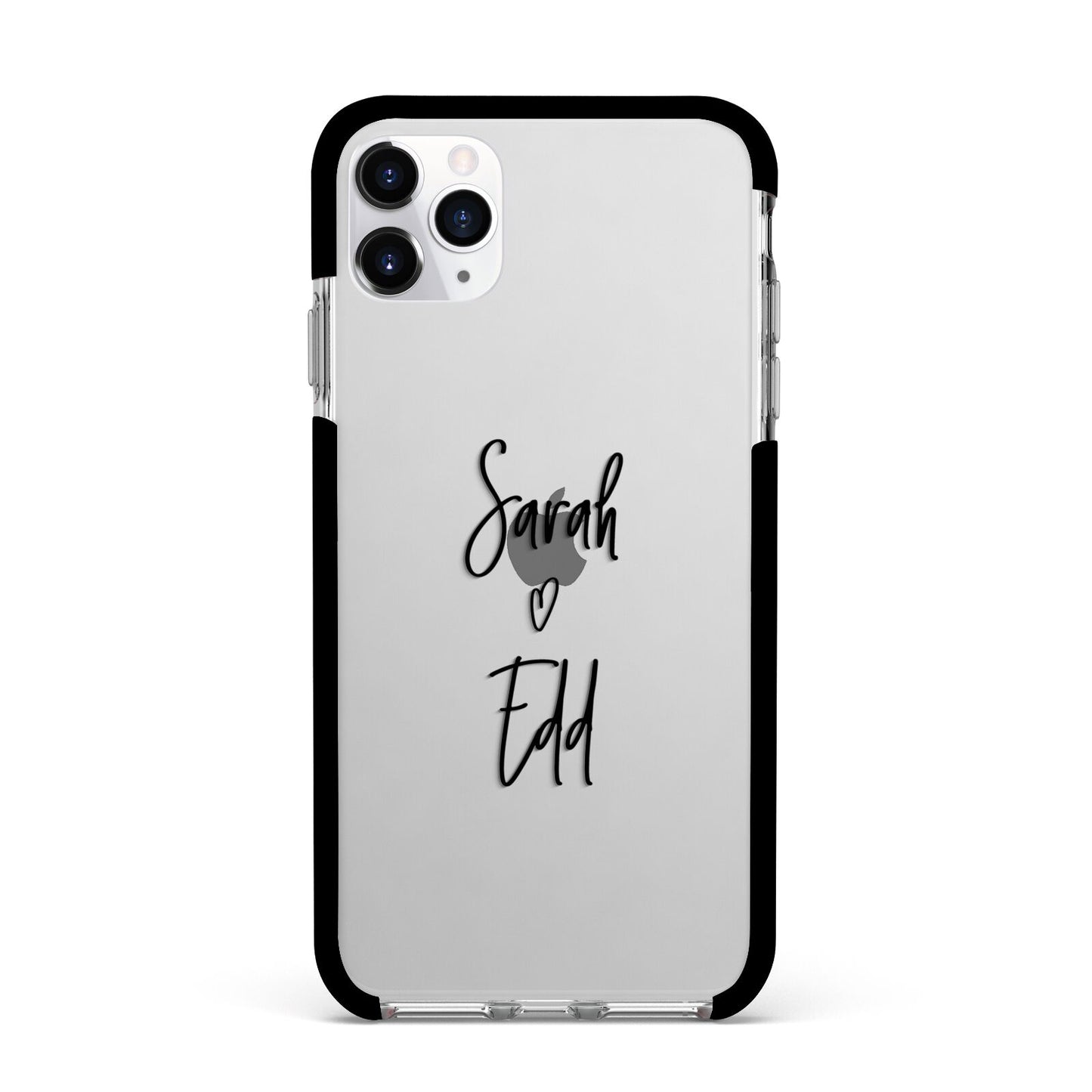 Personalised Valentines Couple Names Black Apple iPhone 11 Pro Max in Silver with Black Impact Case