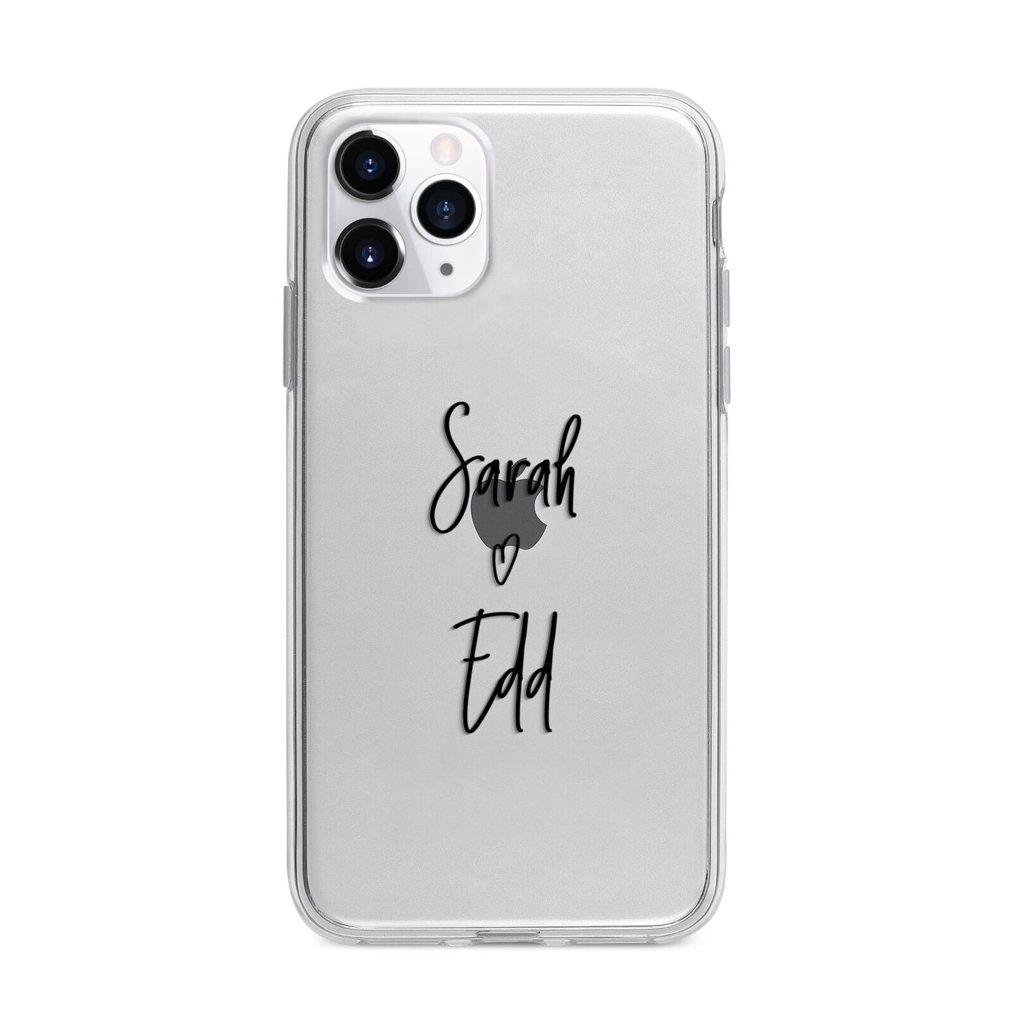 Personalised Valentines Couple Names Black Apple iPhone 11 Pro Max in Silver with Bumper Case