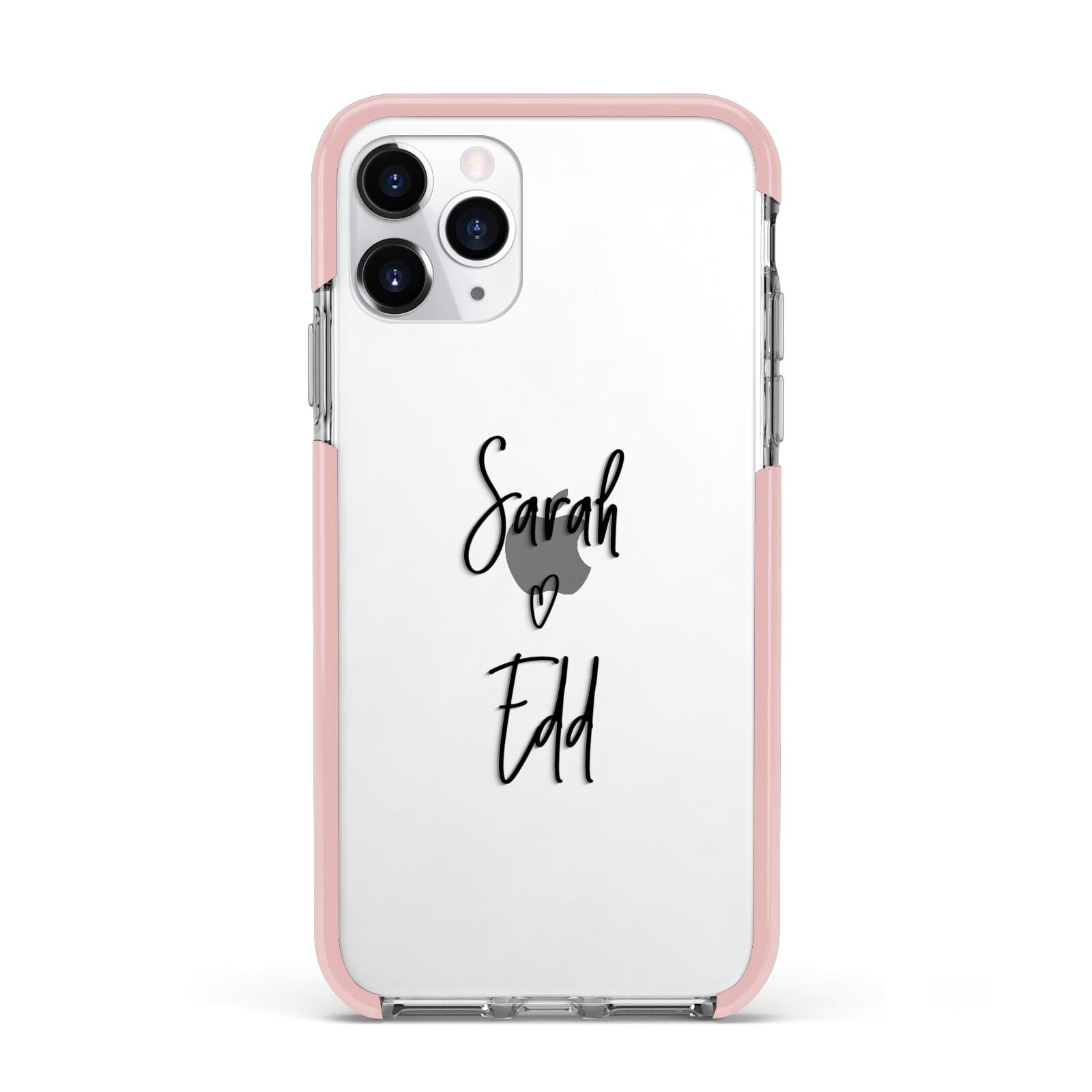 Personalised Valentines Couple Names Black Apple iPhone 11 Pro in Silver with Pink Impact Case