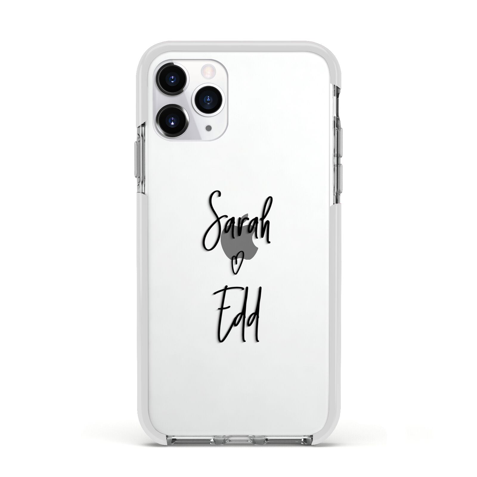 Personalised Valentines Couple Names Black Apple iPhone 11 Pro in Silver with White Impact Case