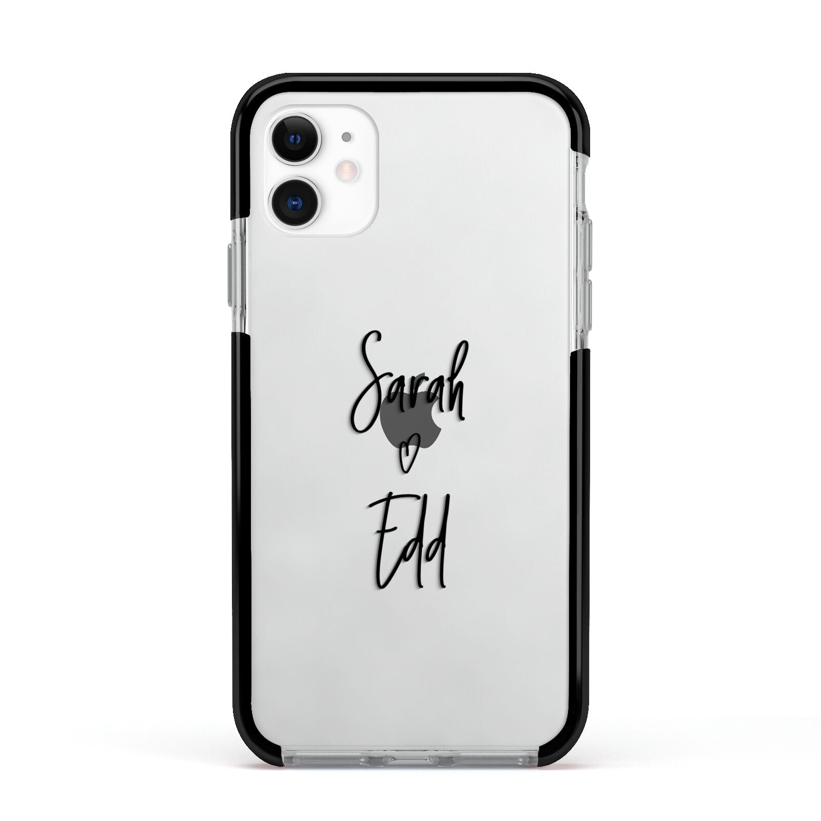 Personalised Valentines Couple Names Black Apple iPhone 11 in White with Black Impact Case