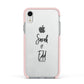 Personalised Valentines Couple Names Black Apple iPhone XR Impact Case Pink Edge on Silver Phone