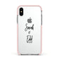 Personalised Valentines Couple Names Black Apple iPhone Xs Impact Case Pink Edge on Silver Phone