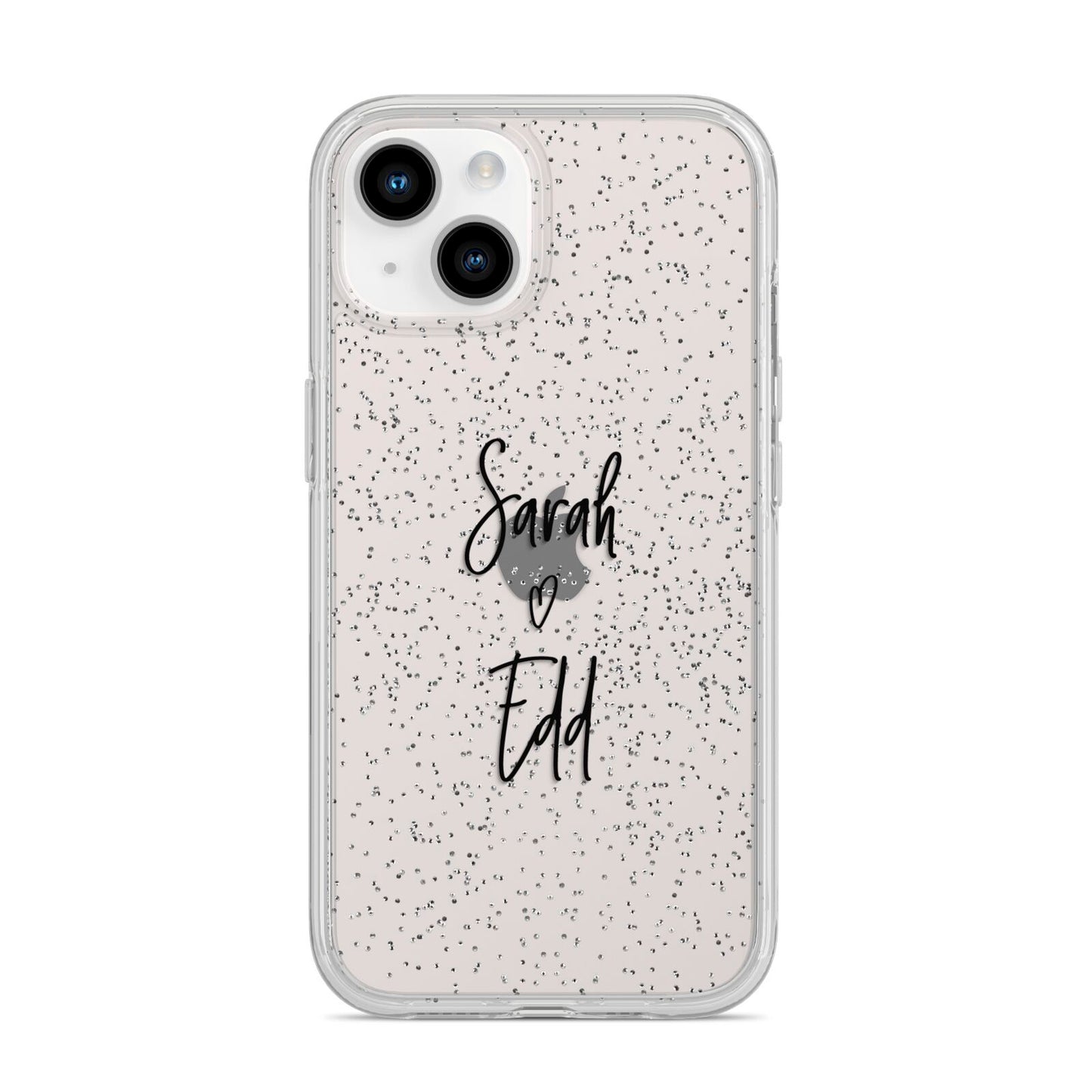 Personalised Valentines Couple Names Black iPhone 14 Glitter Tough Case Starlight