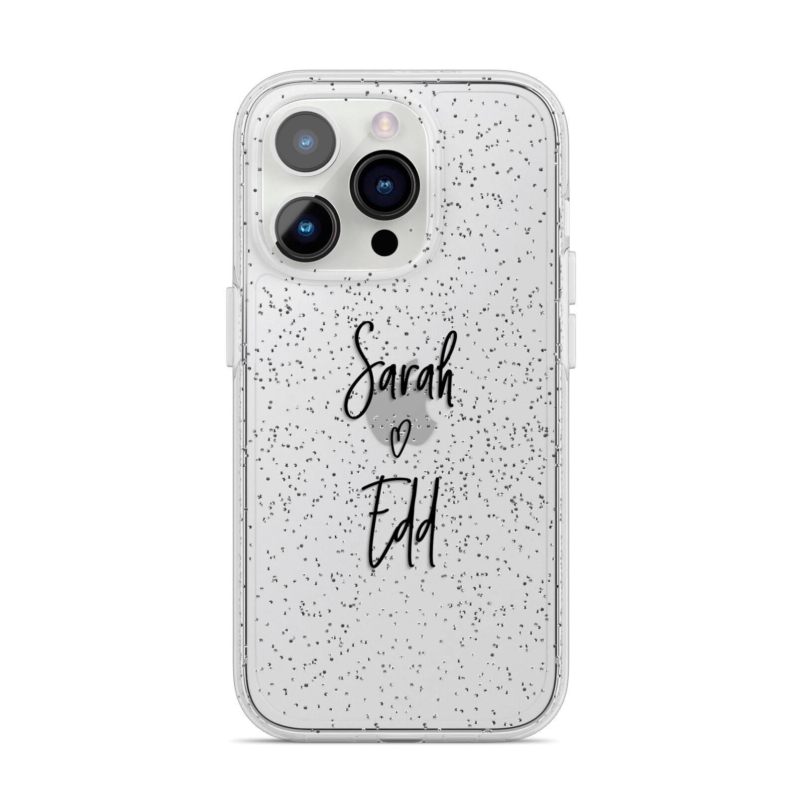Personalised Valentines Couple Names Black iPhone 14 Pro Glitter Tough Case Silver