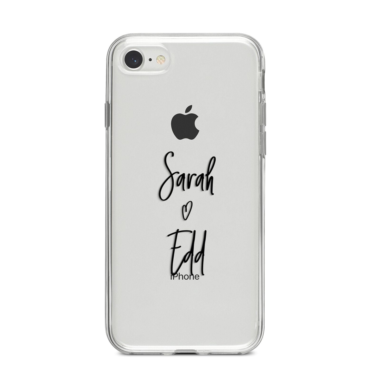 Personalised Valentines Couple Names Black iPhone 8 Bumper Case on Silver iPhone