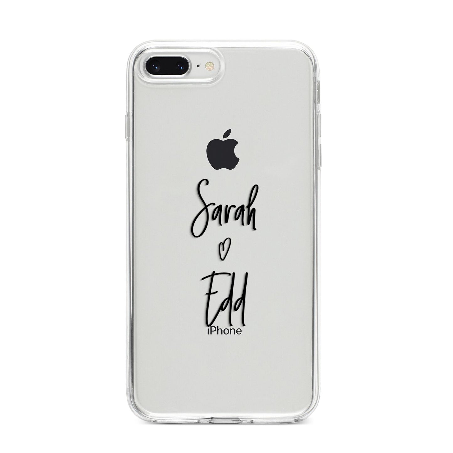 Personalised Valentines Couple Names Black iPhone 8 Plus Bumper Case on Silver iPhone