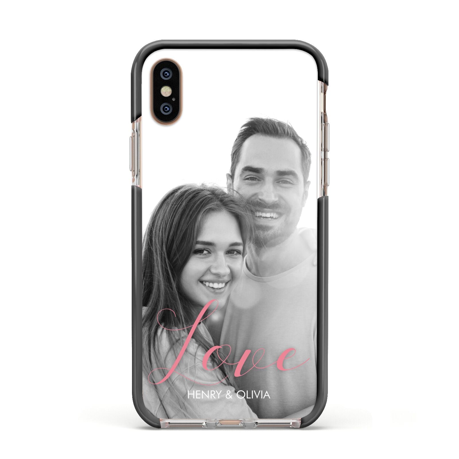 Personalised Valentines Day Photo Apple iPhone Xs Impact Case Black Edge on Gold Phone