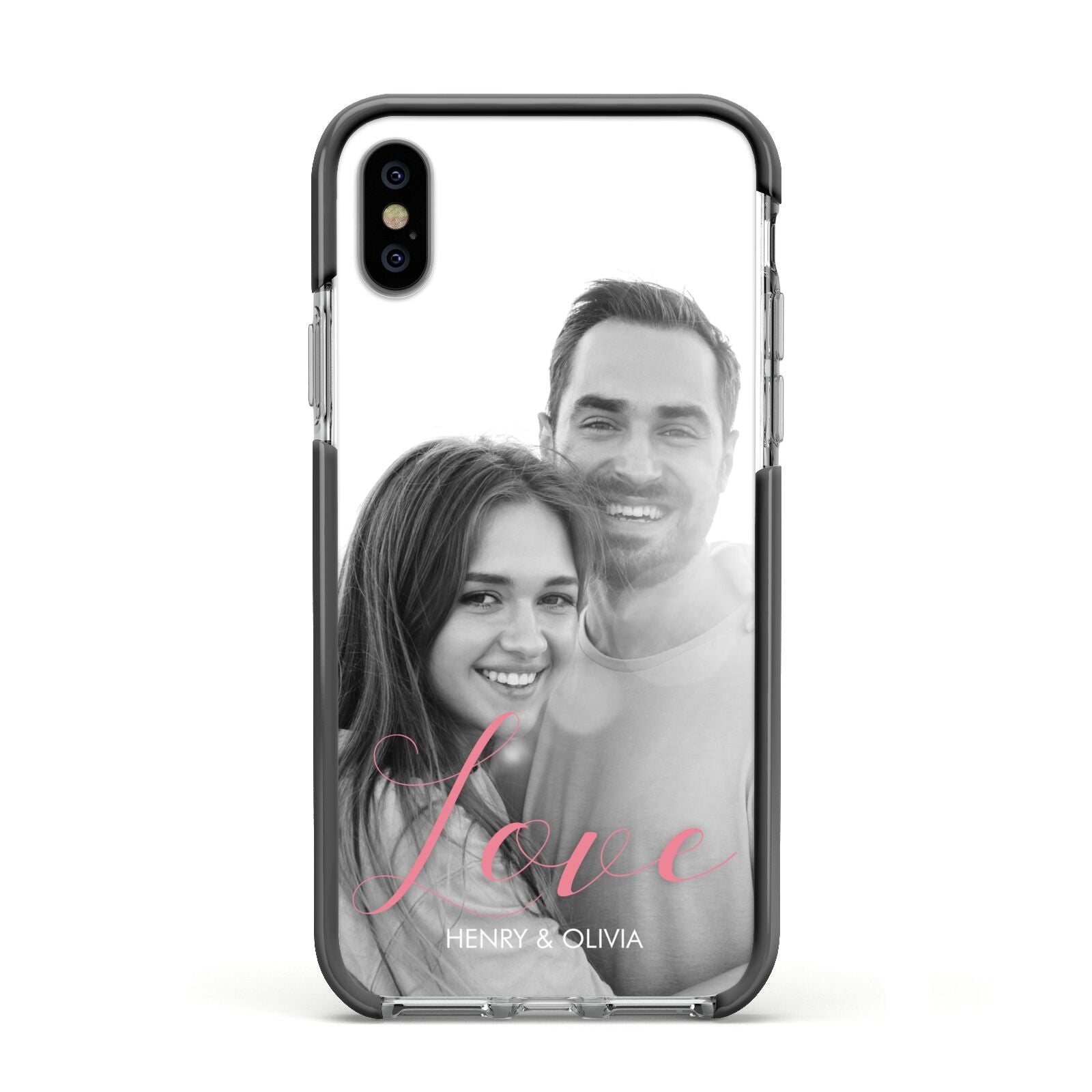 Personalised Valentines Day Photo Apple iPhone Xs Impact Case Black Edge on Silver Phone