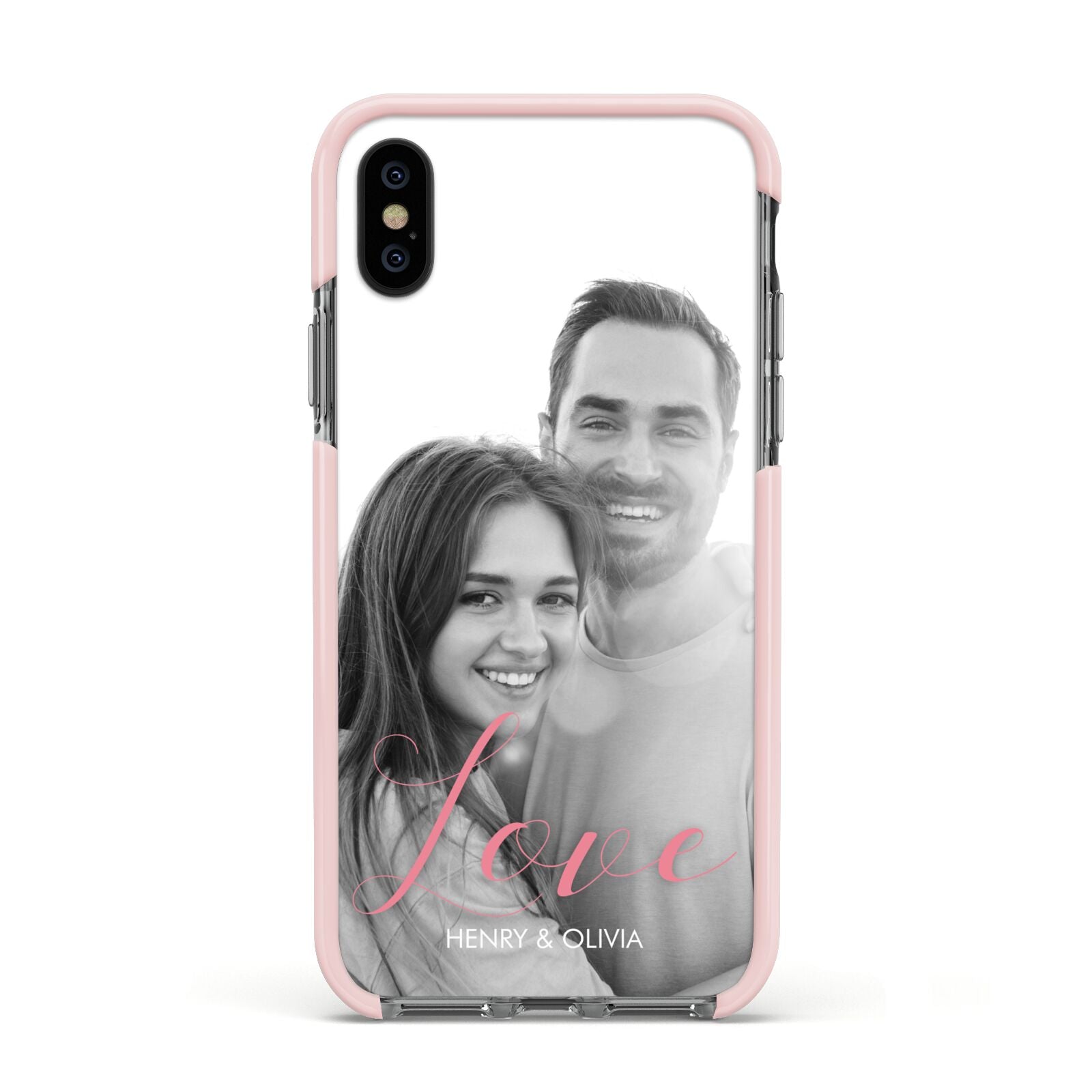 Personalised Valentines Day Photo Apple iPhone Xs Impact Case Pink Edge on Black Phone
